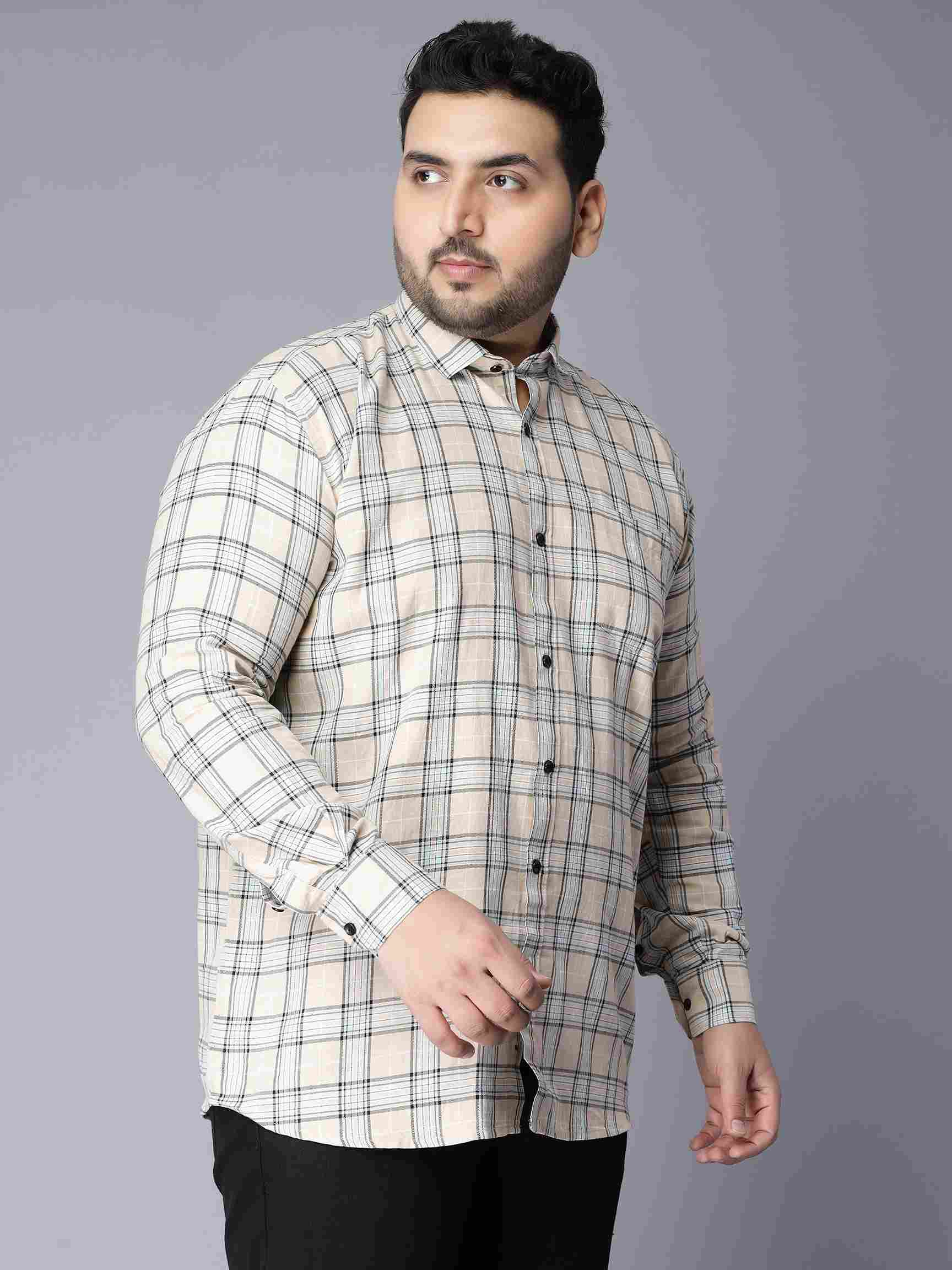 Beige Checkered Plus Size Shirt - Image 2