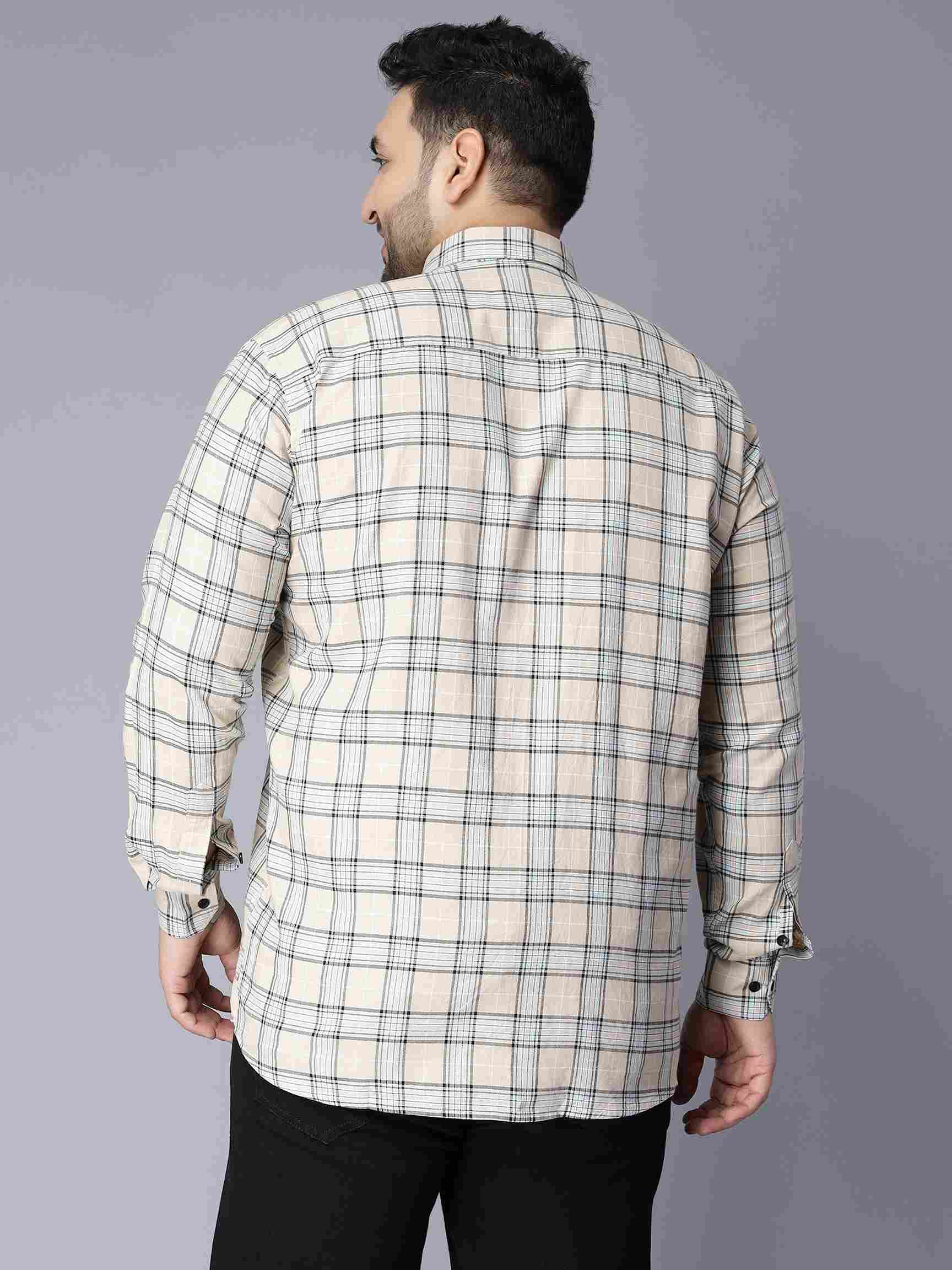 Beige Checkered Plus Size Shirt - Image 5