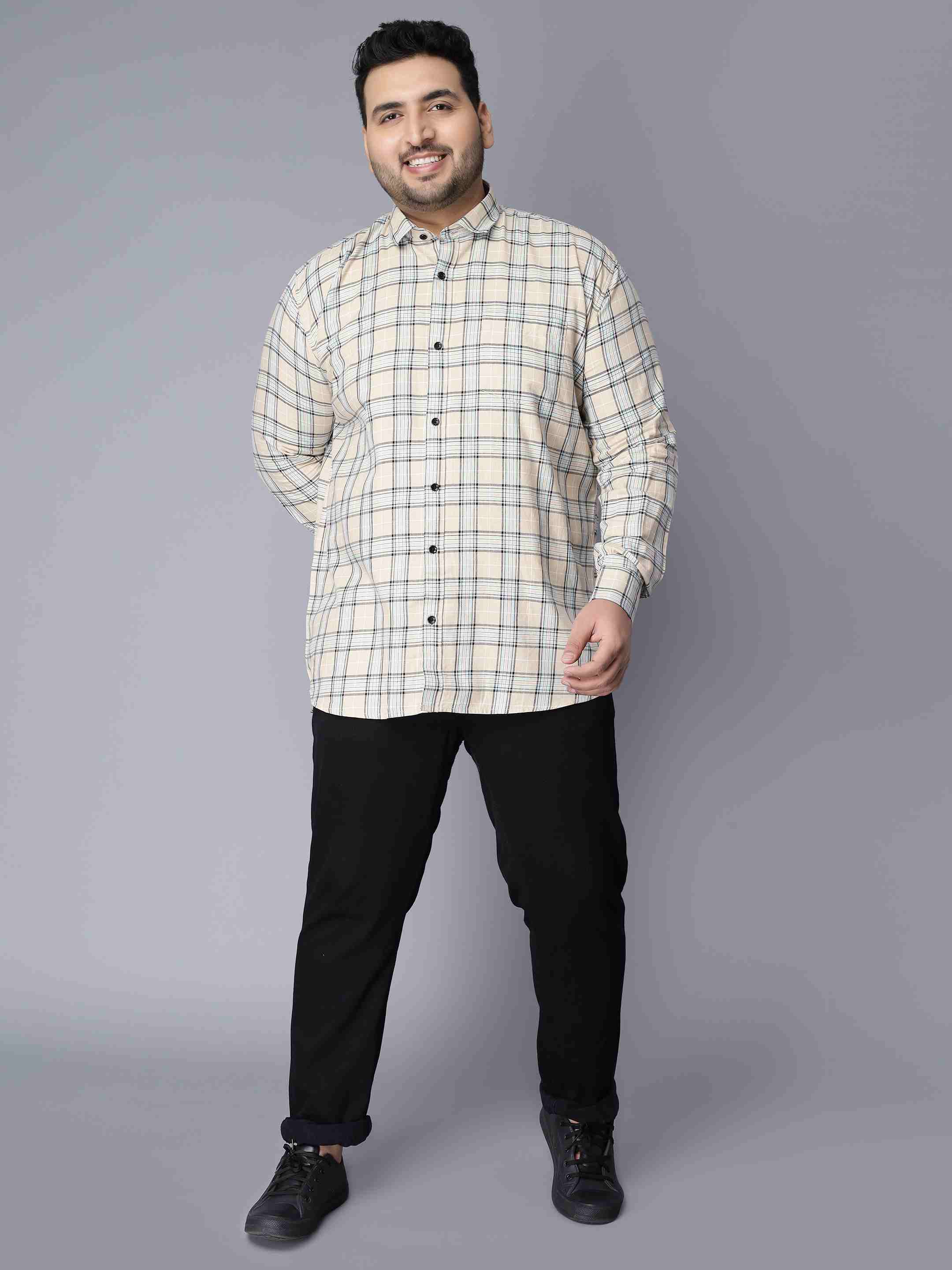 Beige Checkered Plus Size Shirt - Image 6