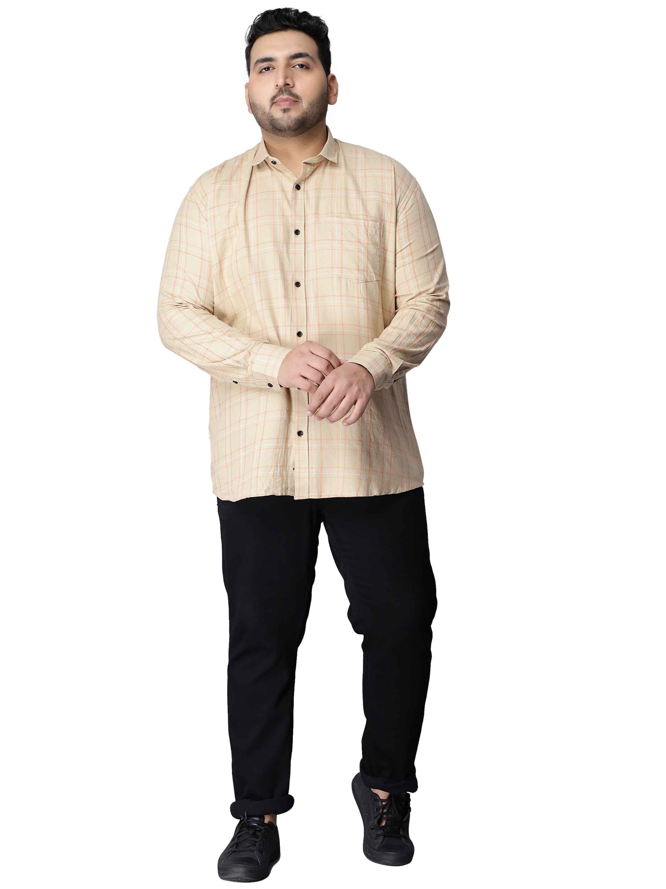 Beige Orange Checkered Plus Size Shirt - Image 2