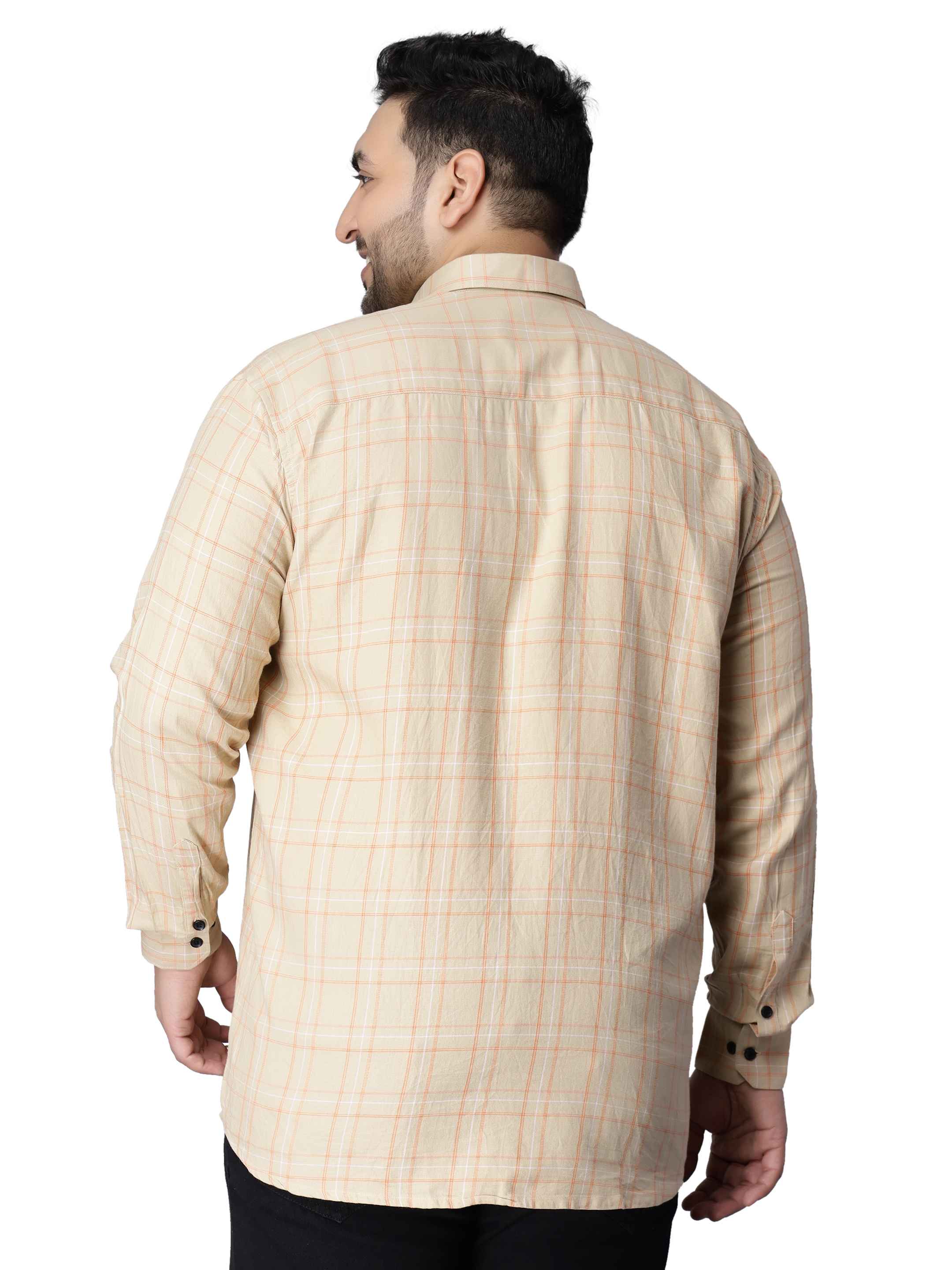 Beige Orange Checkered Plus Size Shirt - Image 3