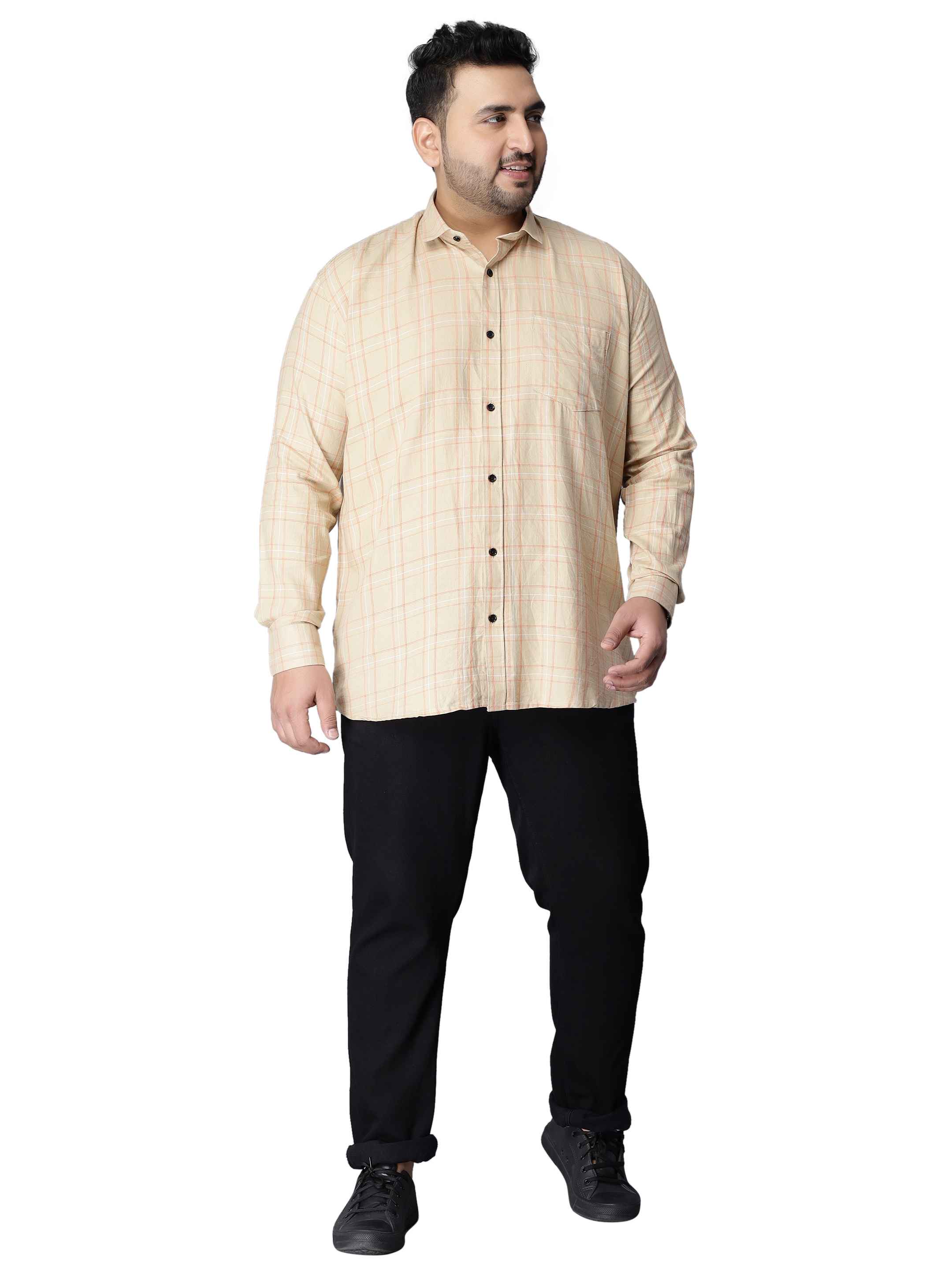 Beige Orange Checkered Plus Size Shirt - Image 4