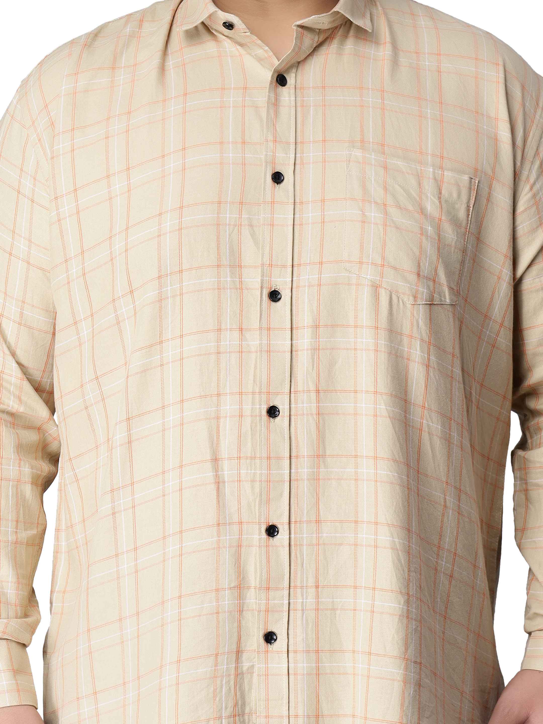 Beige Orange Checkered Plus Size Shirt - Image 5