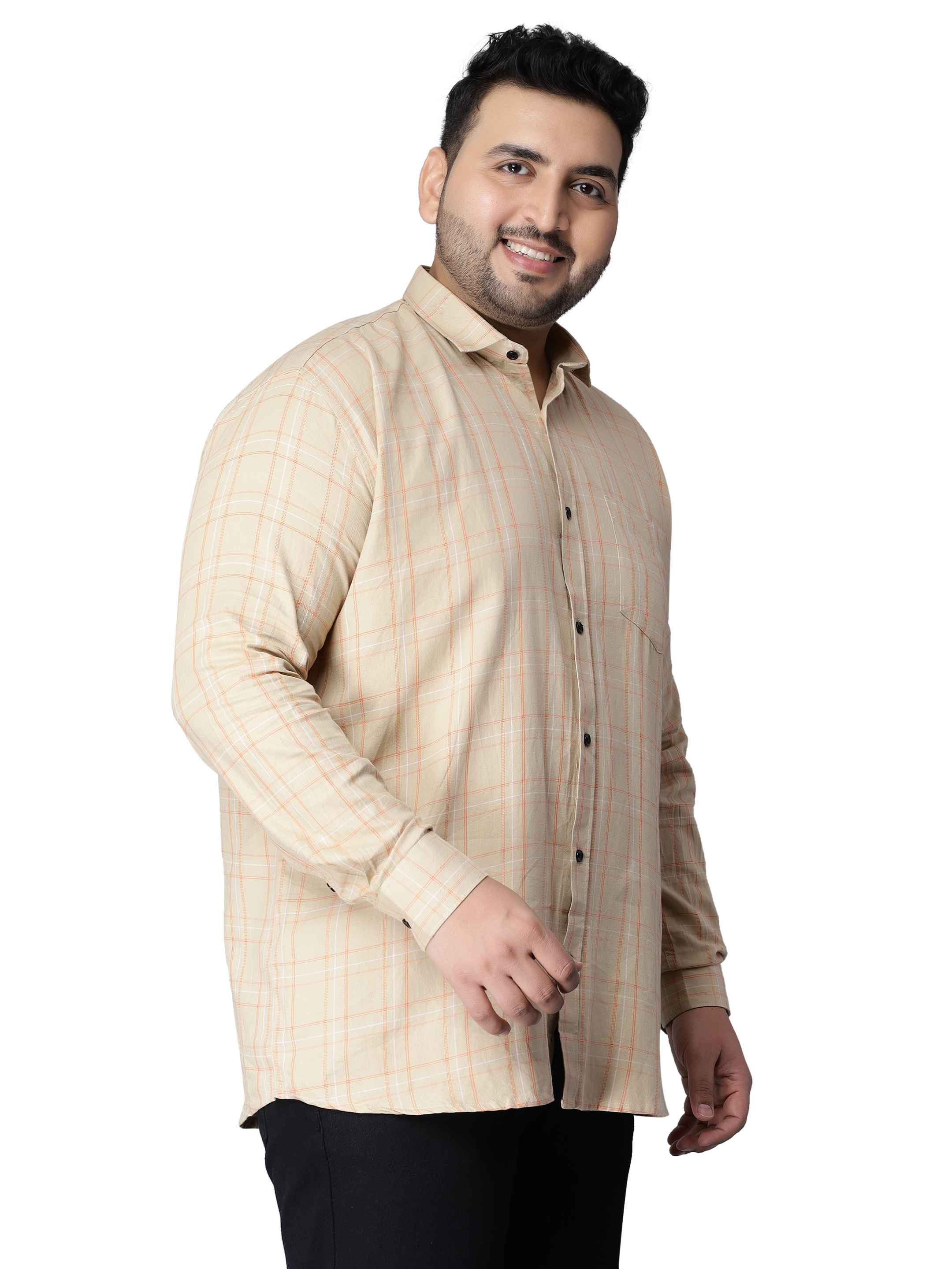 Beige Orange Checkered Plus Size Shirt - Image 6