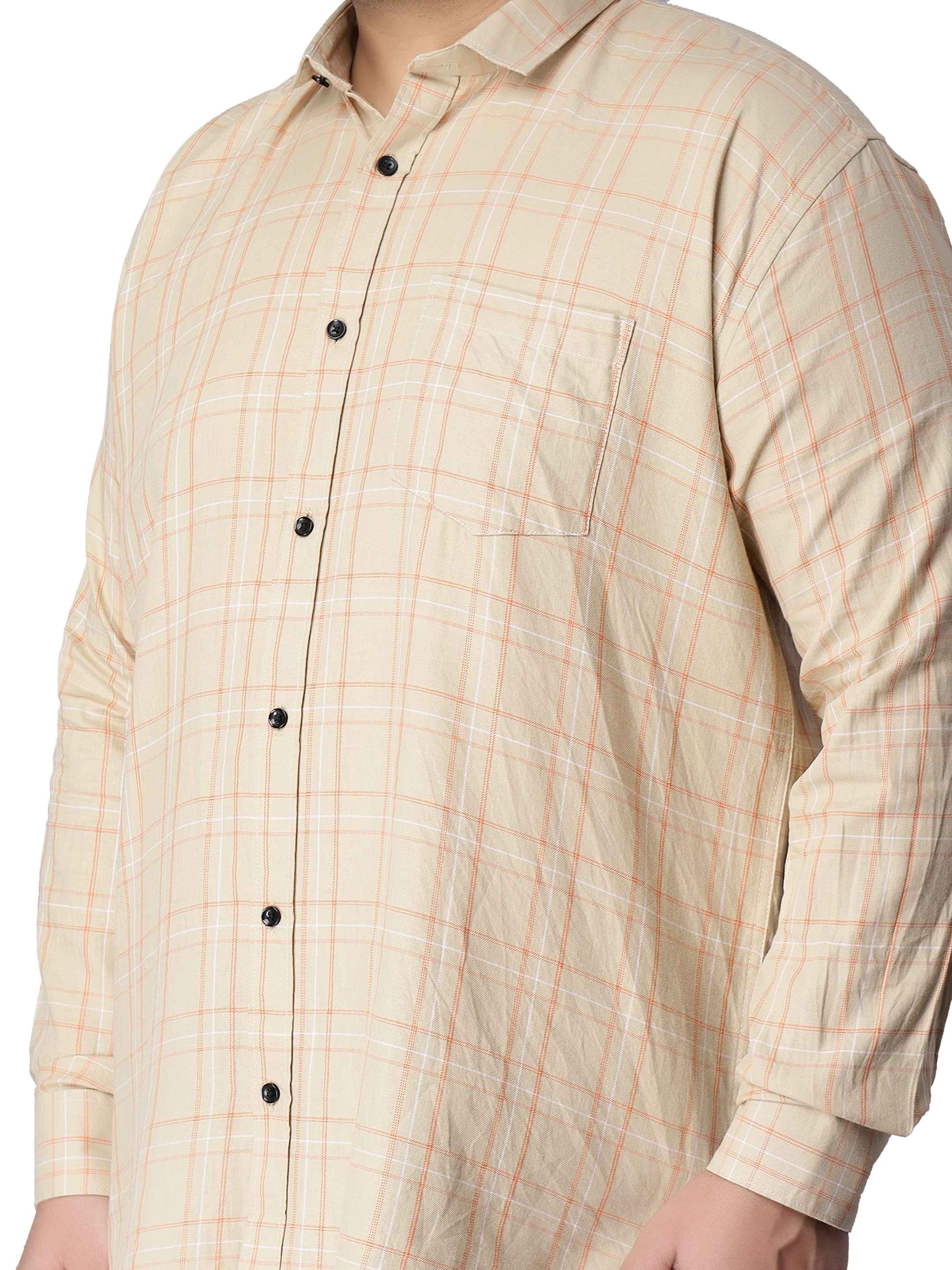 Beige Orange Checkered Plus Size Shirt - Image 7