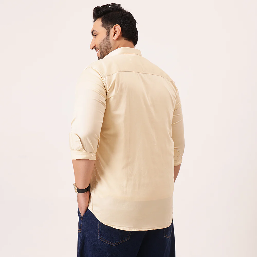 Beige Solid Cotton Plus Size Shirt - Image 4