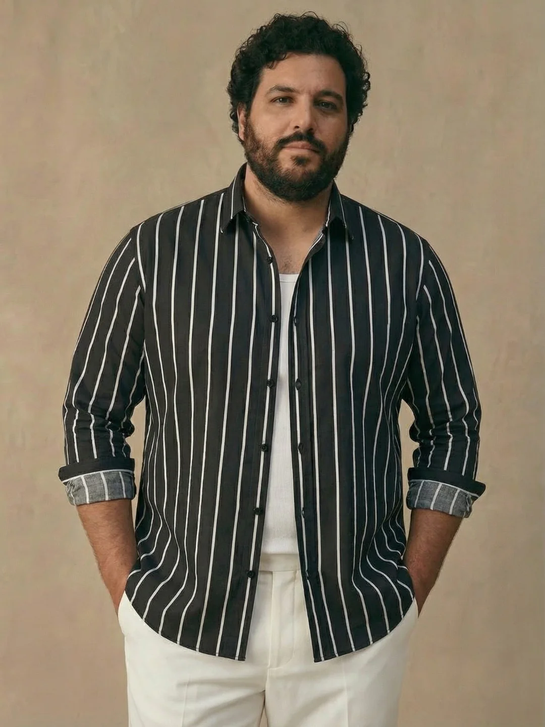 Black and White Stripe Plus Size Shirt - Image 2