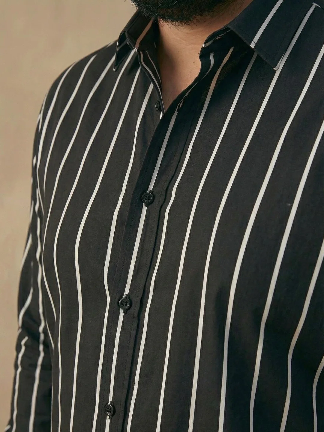 Black and White Stripe Plus Size Shirt - Image 3