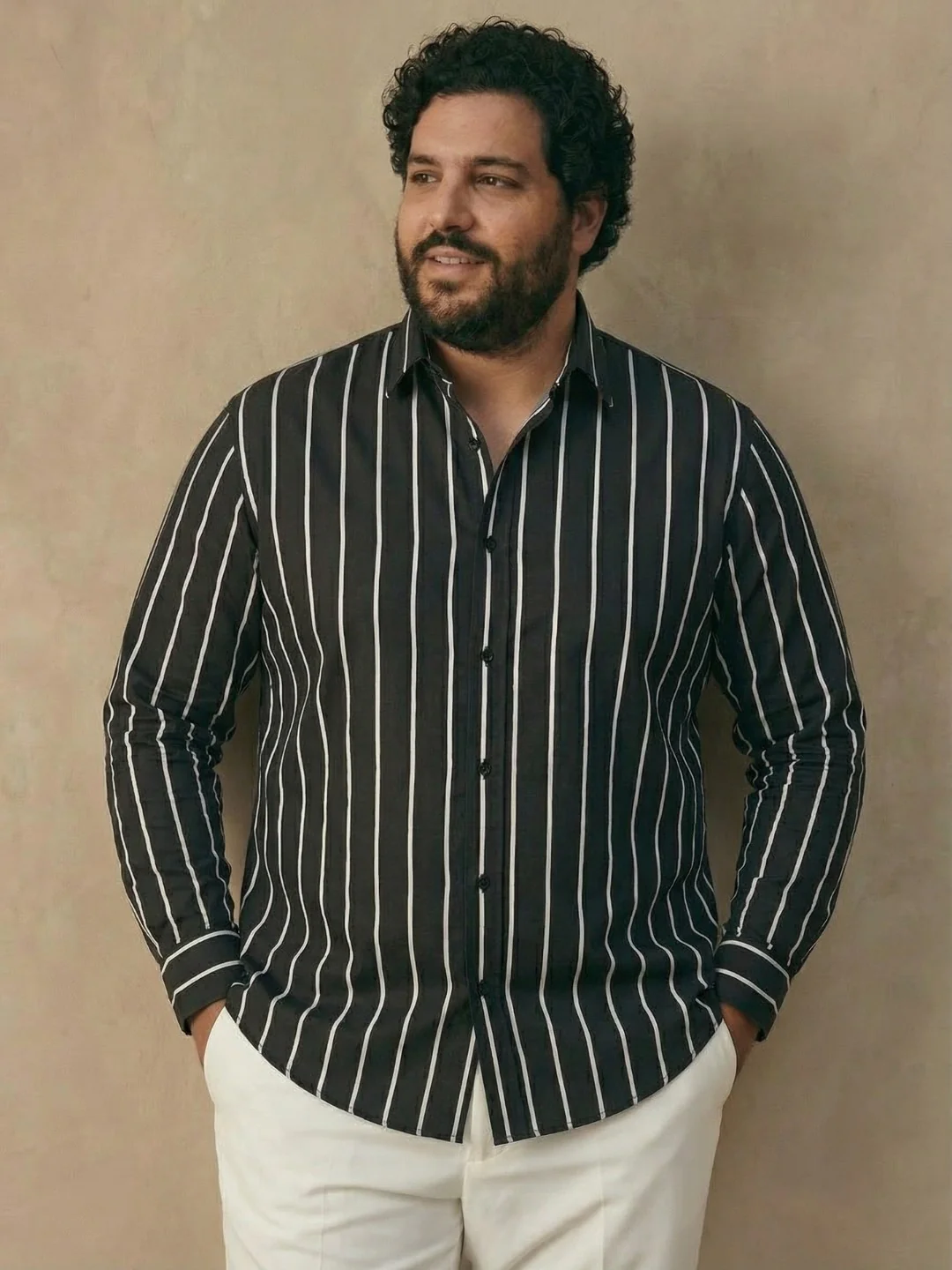 Black and White Stripe Plus Size Shirt - Image 4