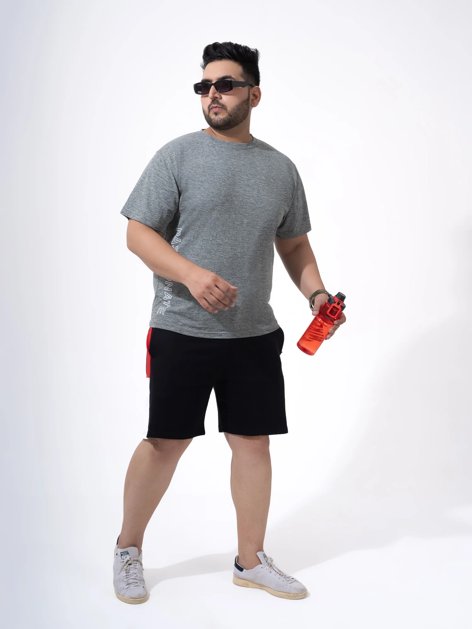 Black Colour Block Cotton Plus Size Shorts - Image 3