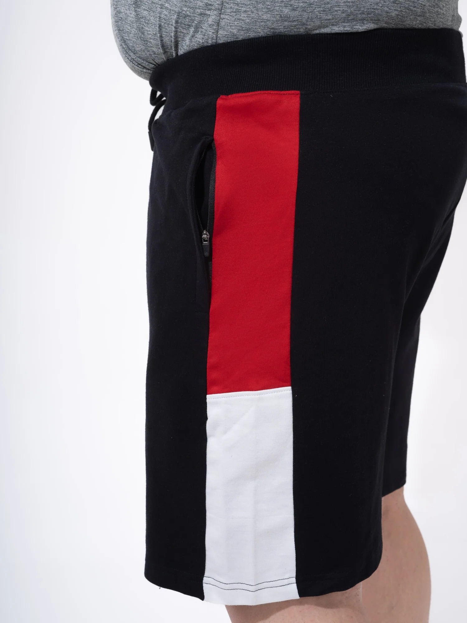Black Colour Block Cotton Plus Size Shorts - Image 6