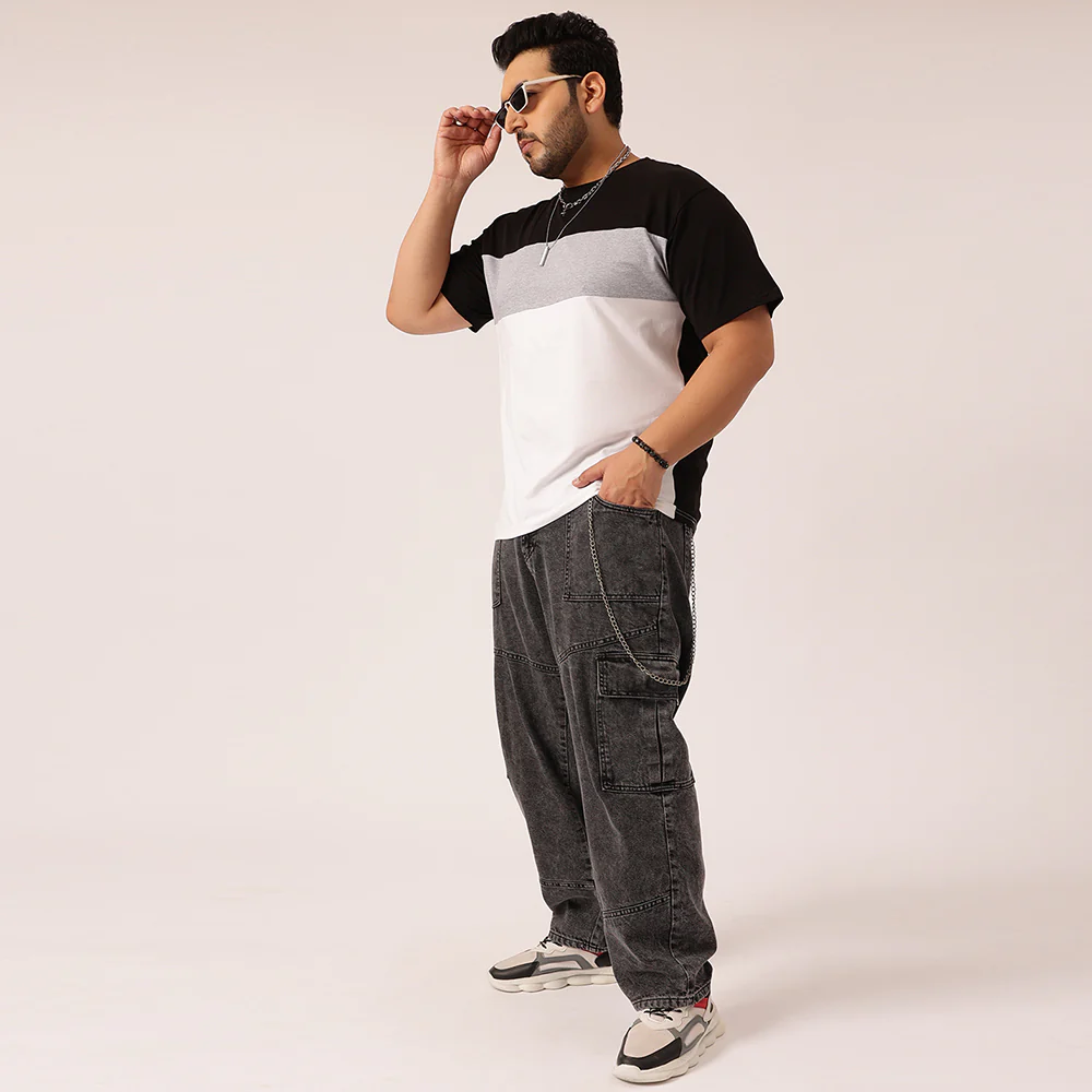 Black Grey White Color Block T-shirt - Image 2