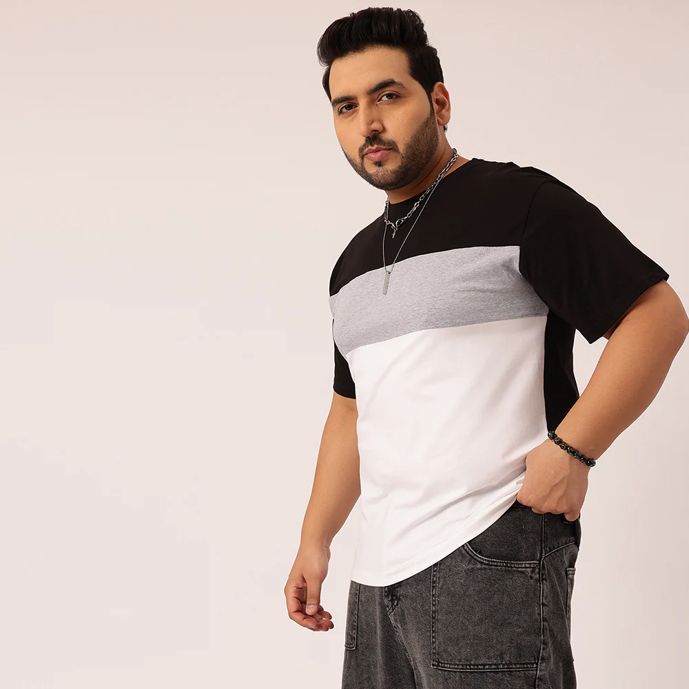 Black Grey White Color Block T-shirt - Image 3