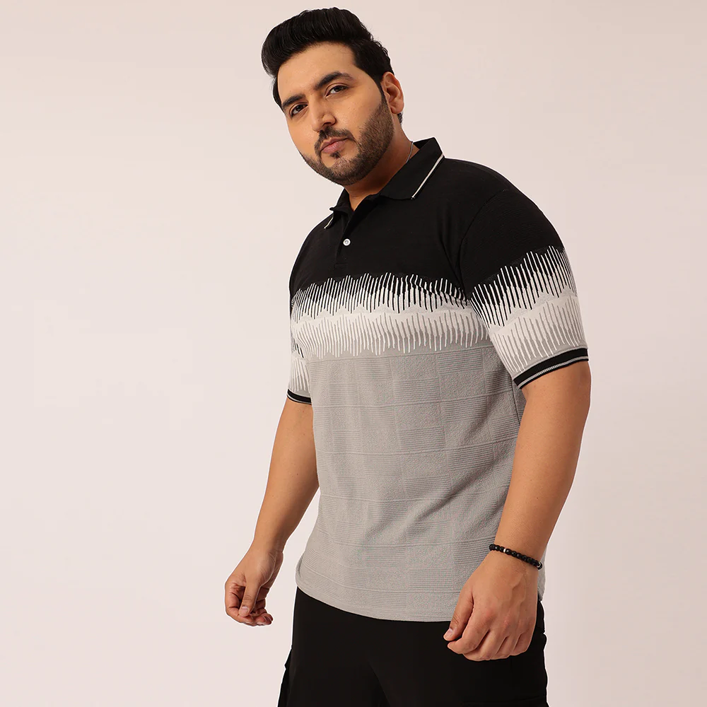 Black Jacquard Knitted Polo T-shirt - Image 3