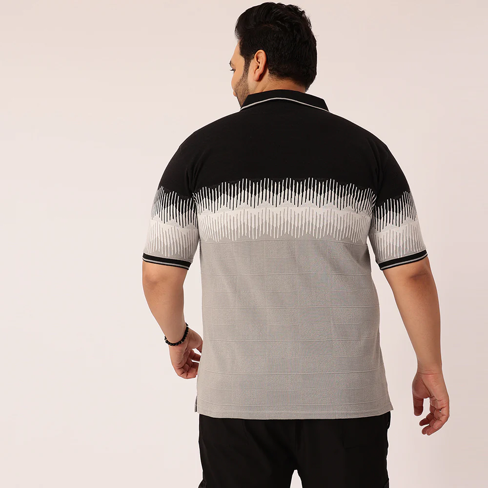 Black Jacquard Knitted Polo T-shirt - Image 4