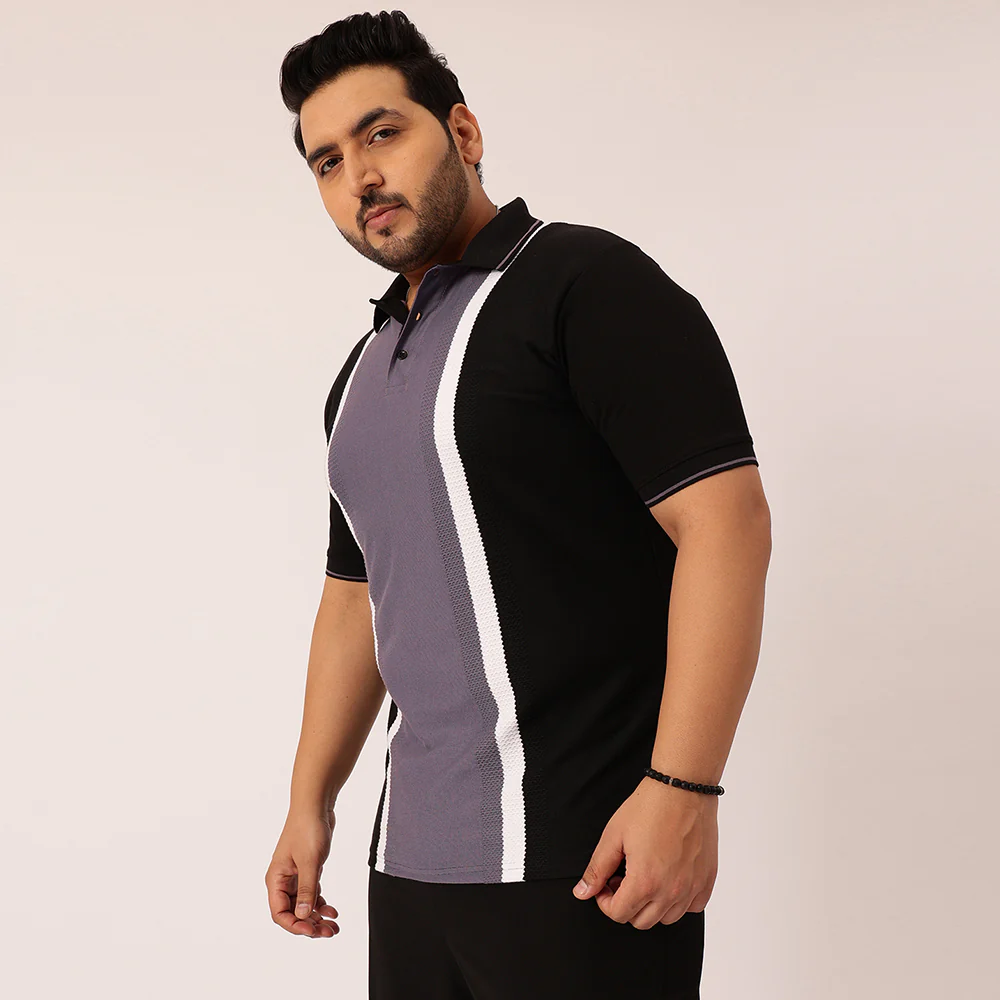 Black Mauve Jacquard Knitted Polo T-shirt - Image 4