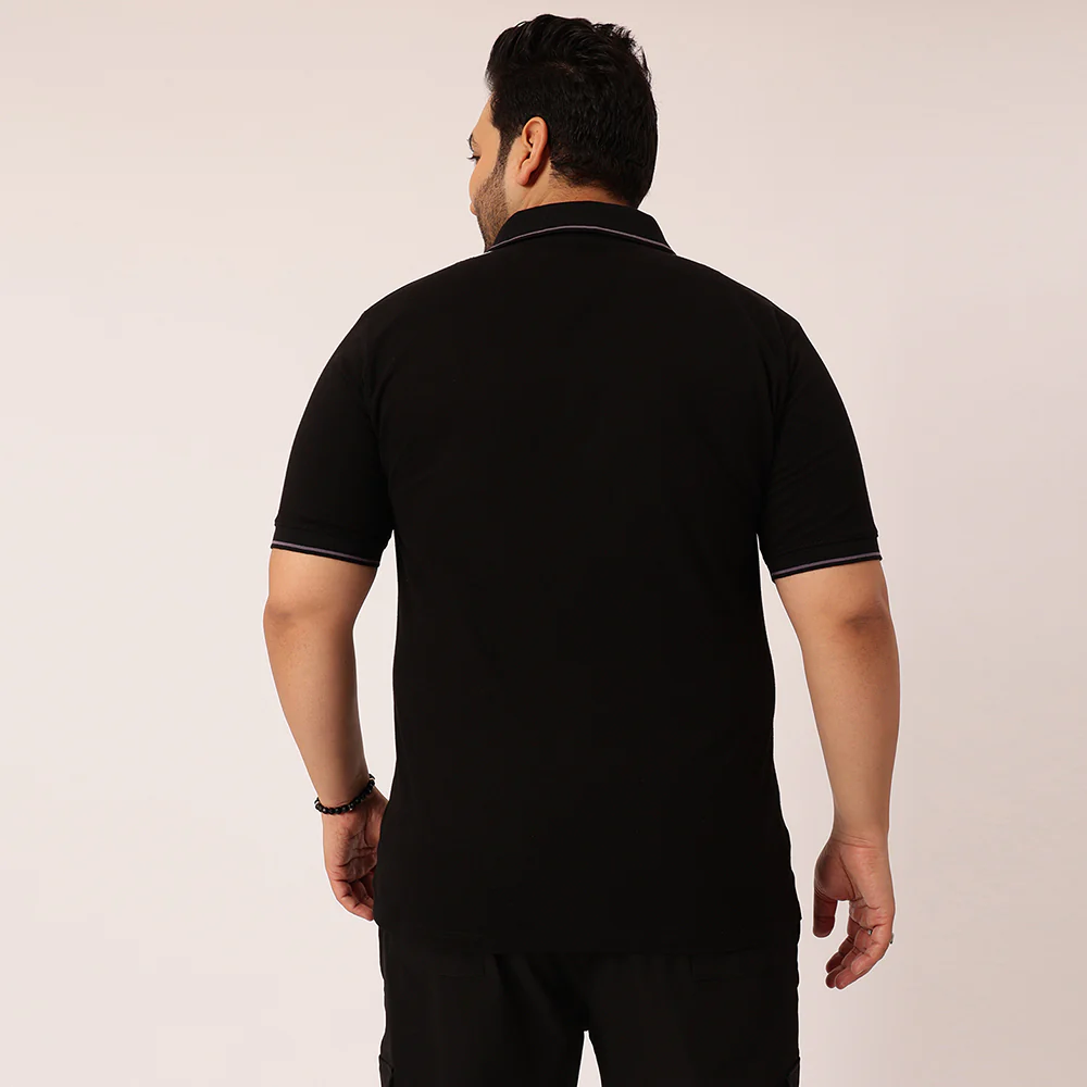 Black Mauve Jacquard Knitted Polo T-shirt - Image 5