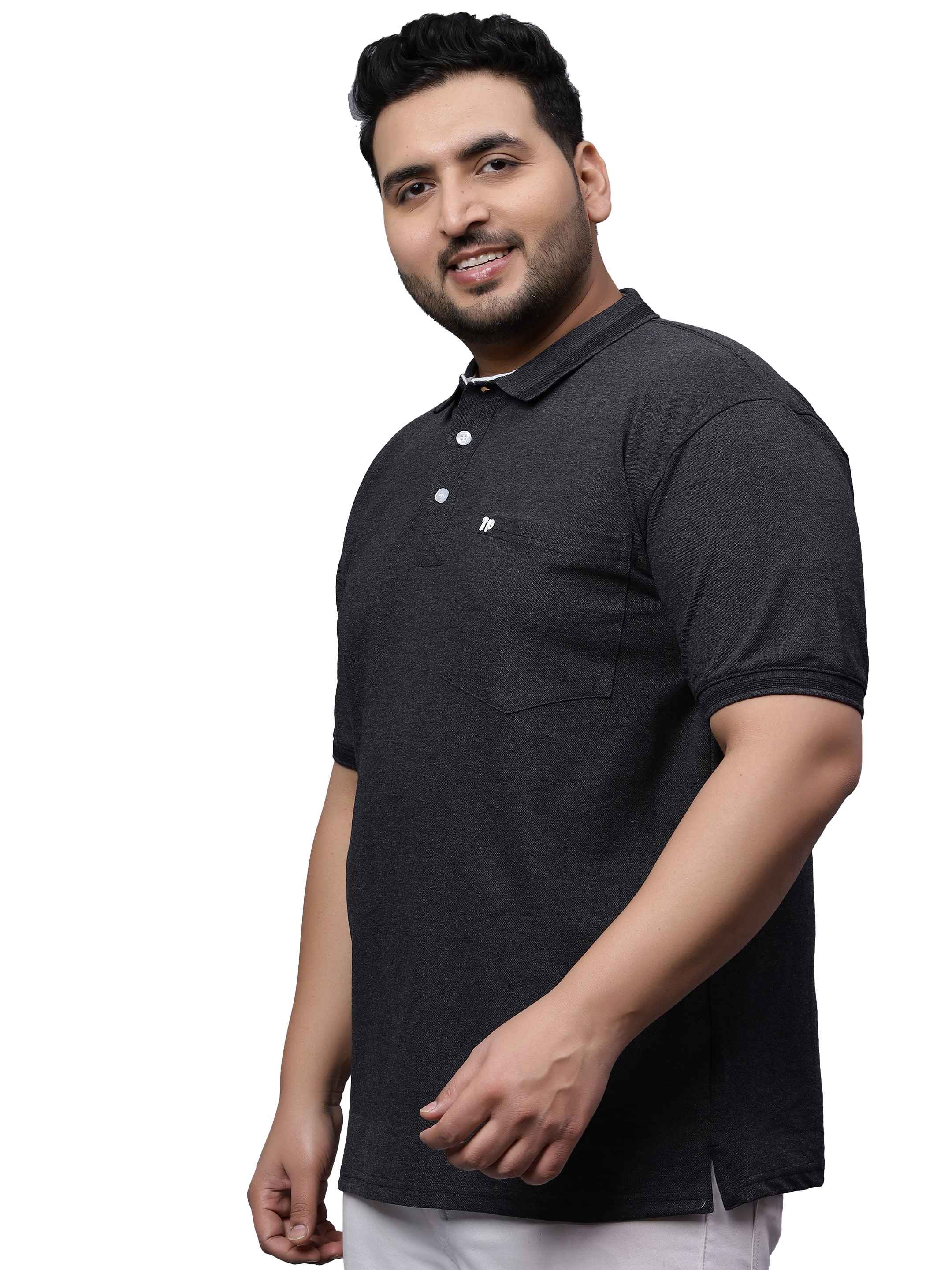 Black Melange Plus Size Polo T-shirt - Image 4