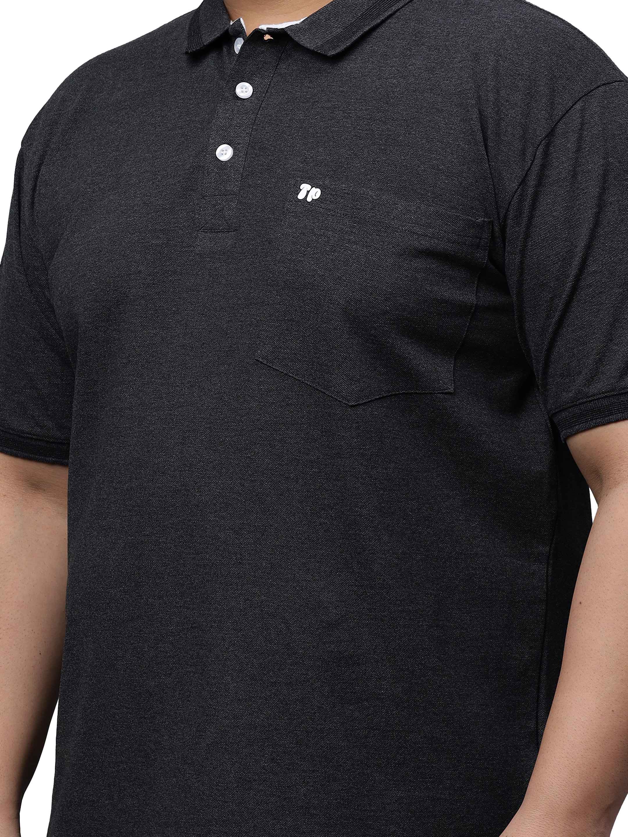Black Melange Plus Size Polo T-shirt - Image 5