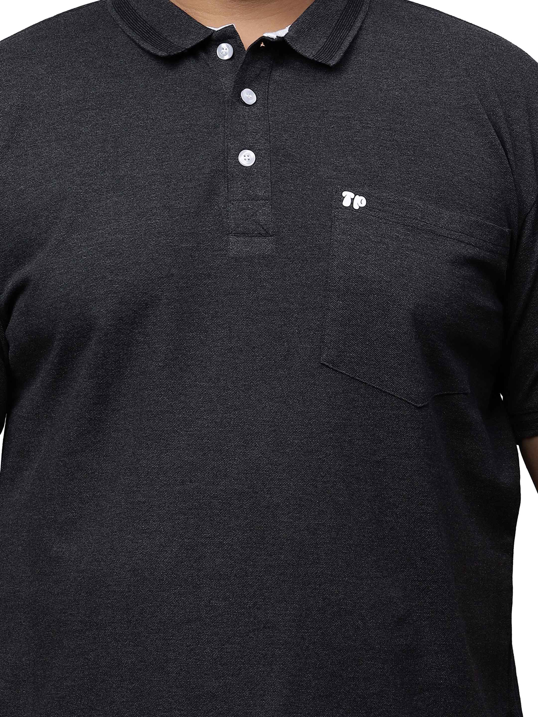 Black Melange Plus Size Polo T-shirt - Image 6