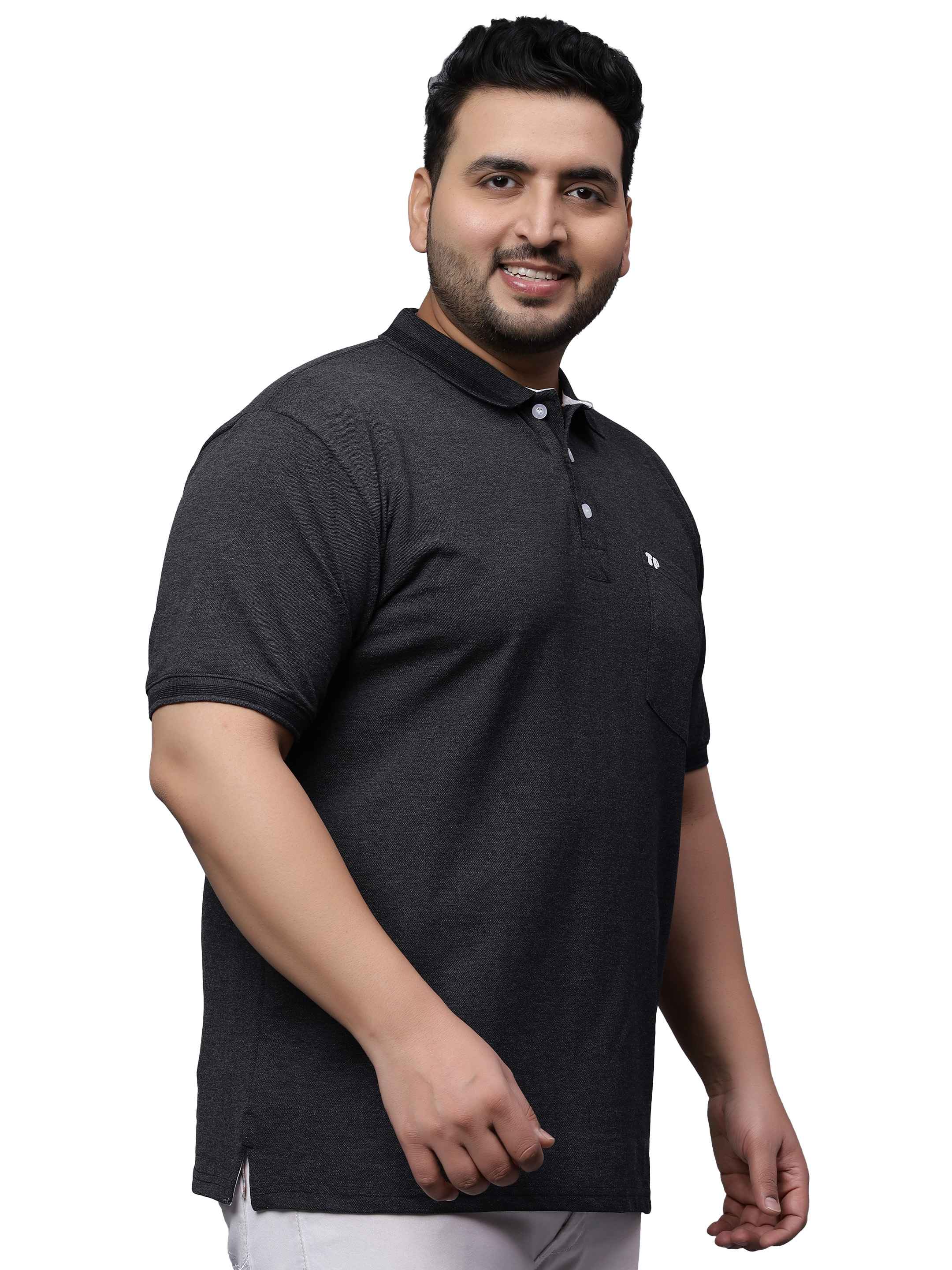 Black Melange Plus Size Polo T-shirt - Image 7