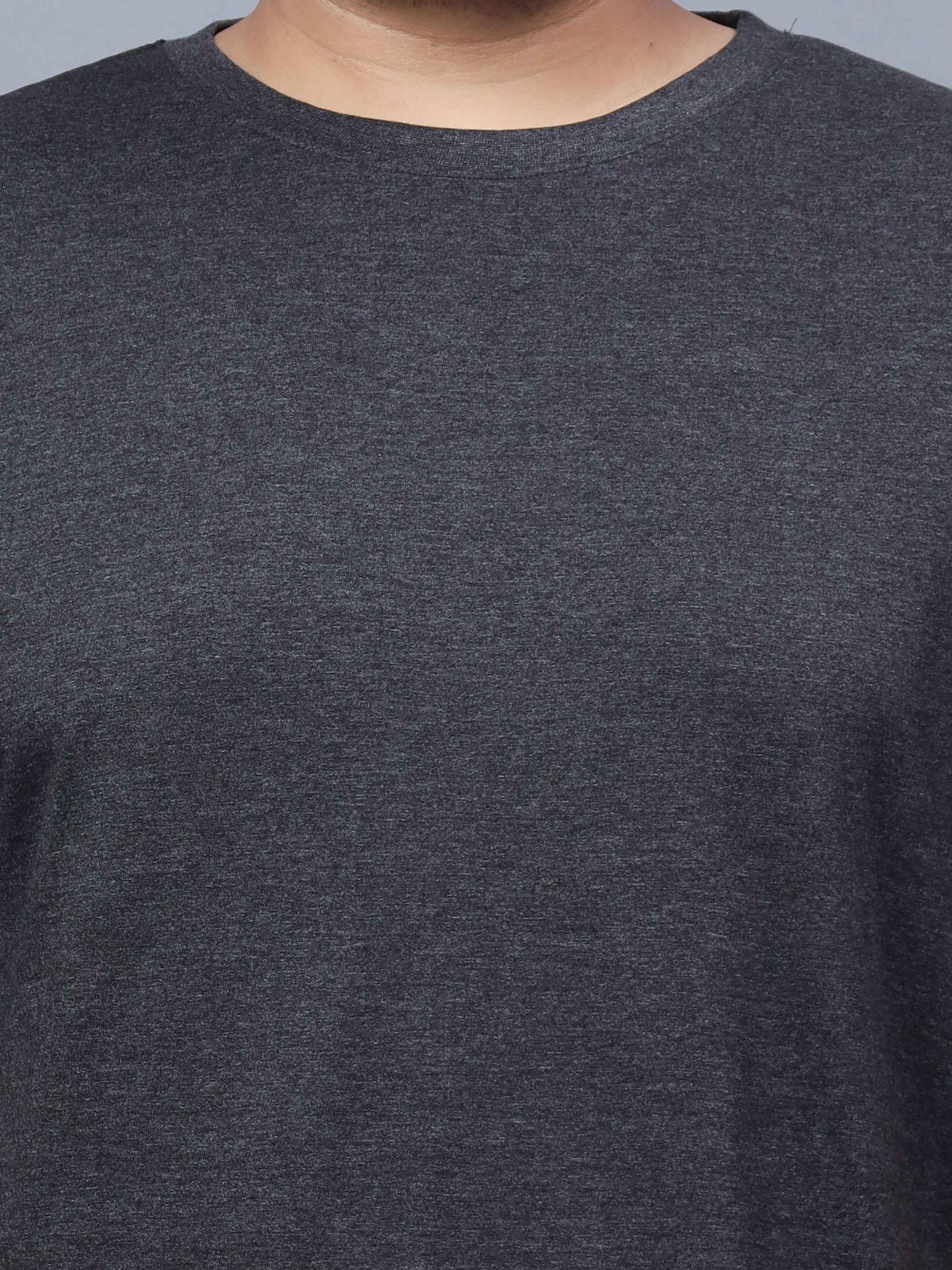 Black Melange  | Solid Round Neck Men's T-Shirt - Image 3
