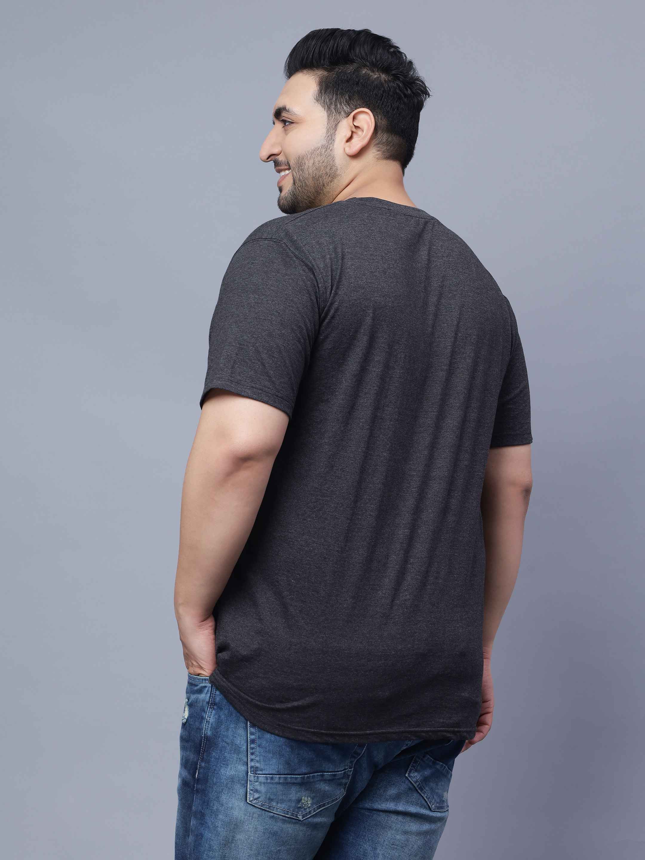 Black Melange  | Solid Round Neck Men's T-Shirt - Image 5