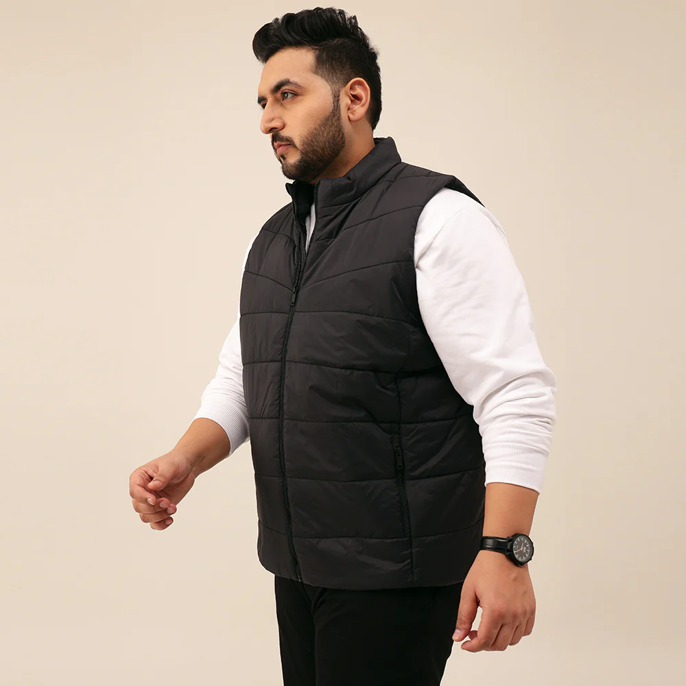 Black Sleeveless Puffer Plus Size Jacket - Image 6
