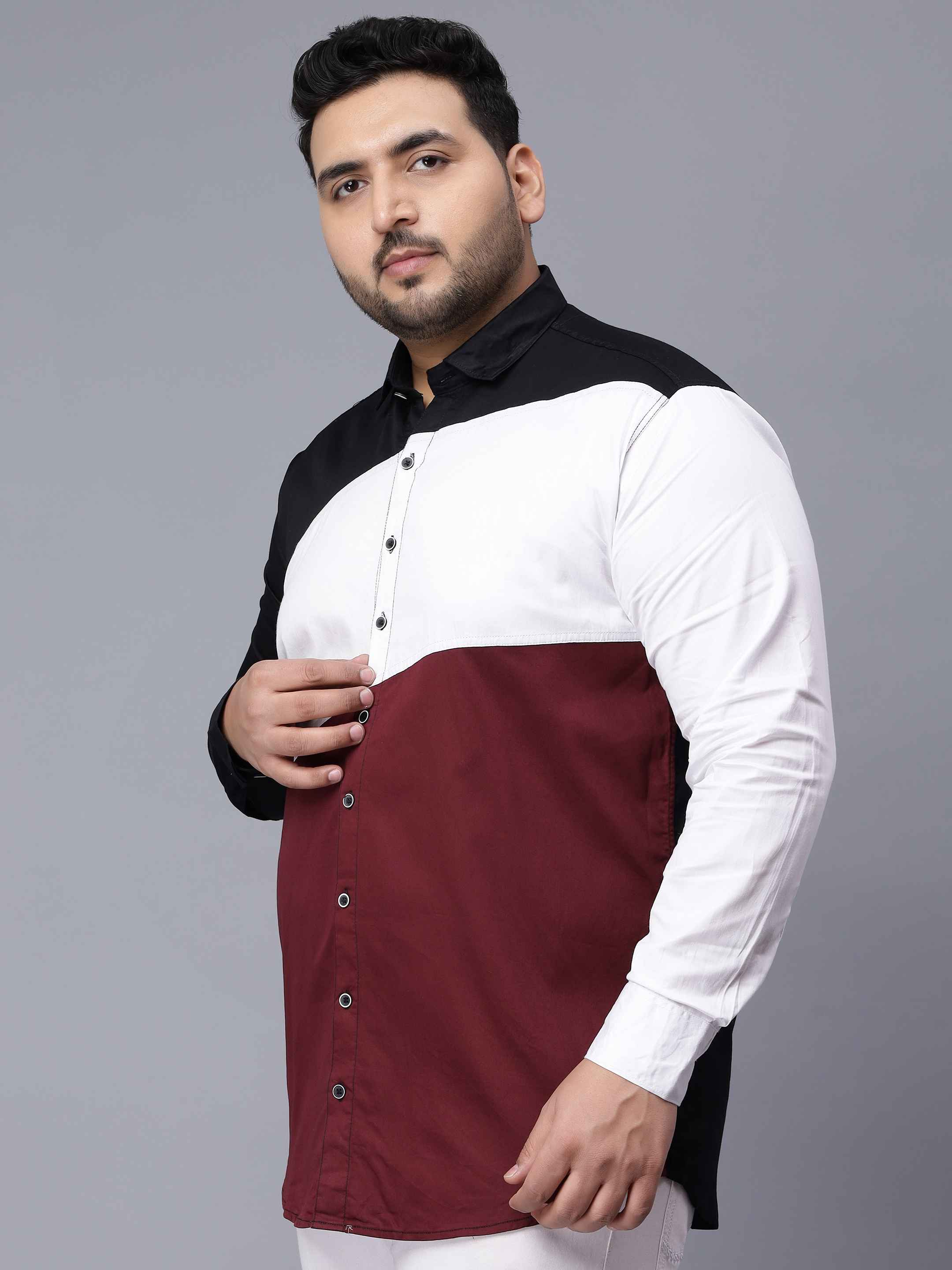 Black White Maroon Three Color Plus Size Shirt - Image 2