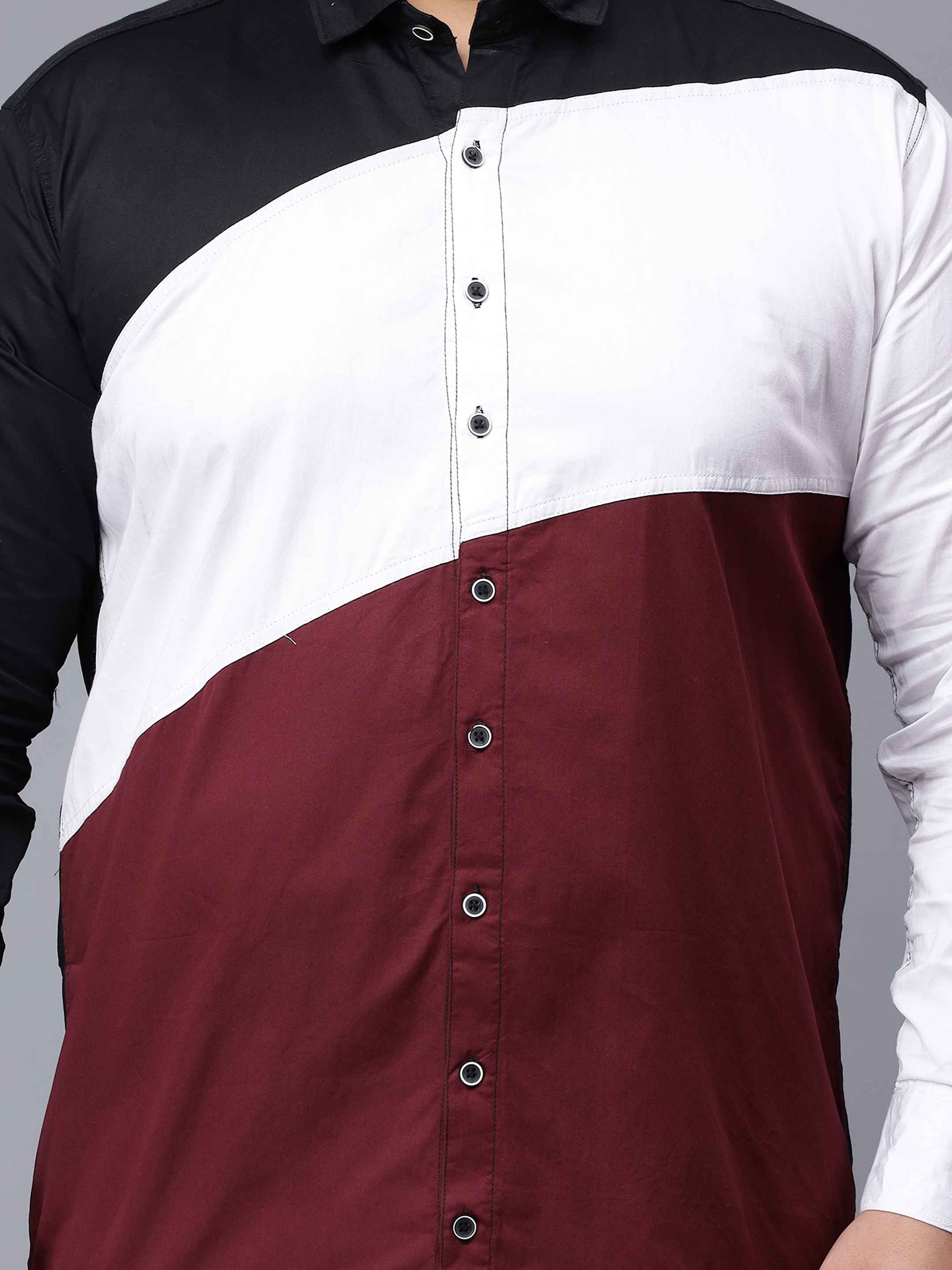 Black White Maroon Three Color Plus Size Shirt - Image 3
