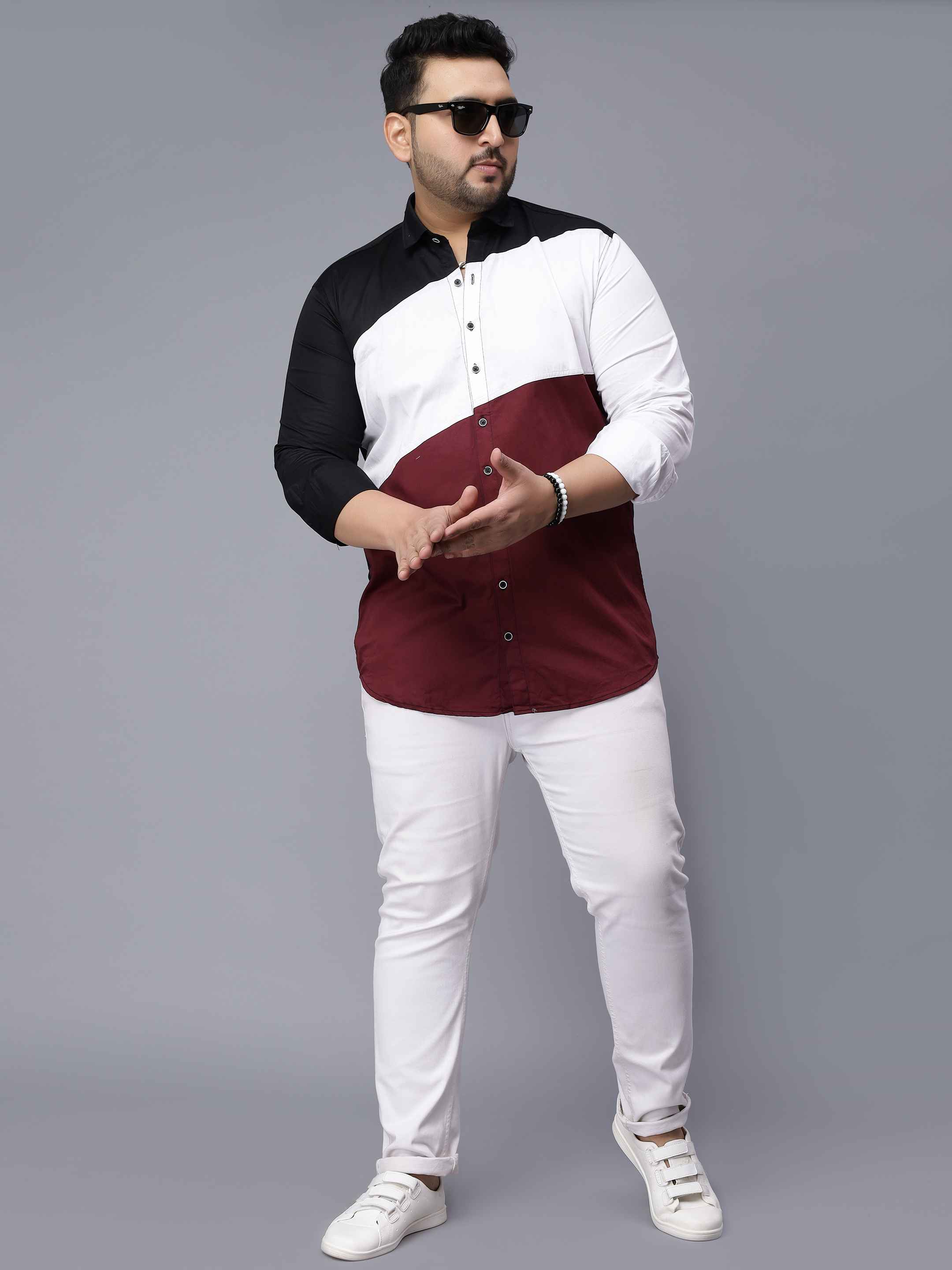 Black White Maroon Three Color Plus Size Shirt - Image 4