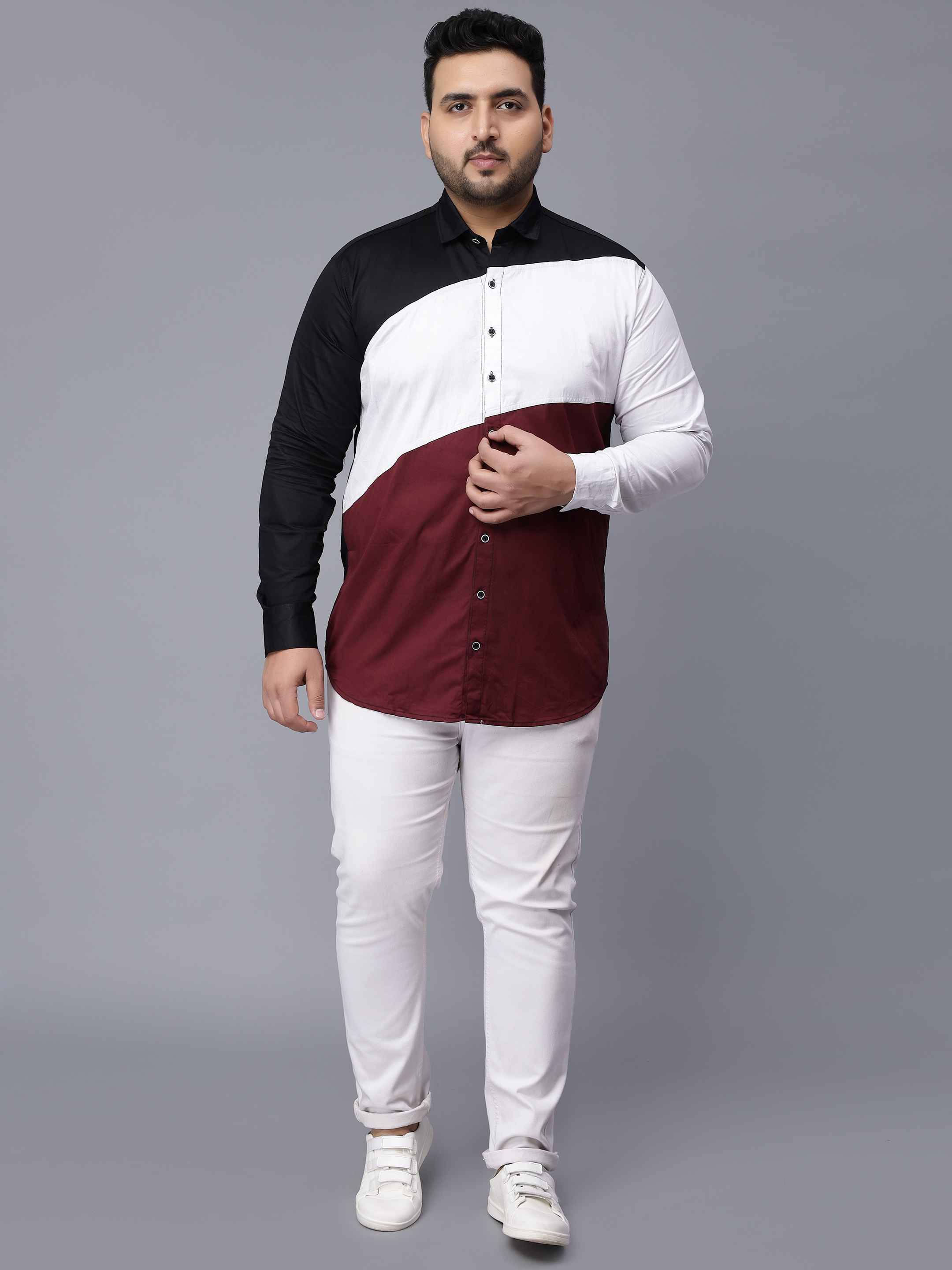 Black White Maroon Three Color Plus Size Shirt - Image 6