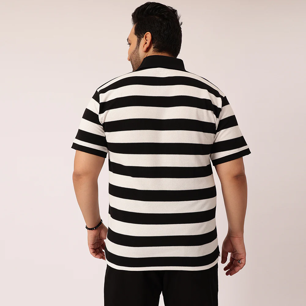 Black White Waffle Knitted Polo T-shirt - Image 5