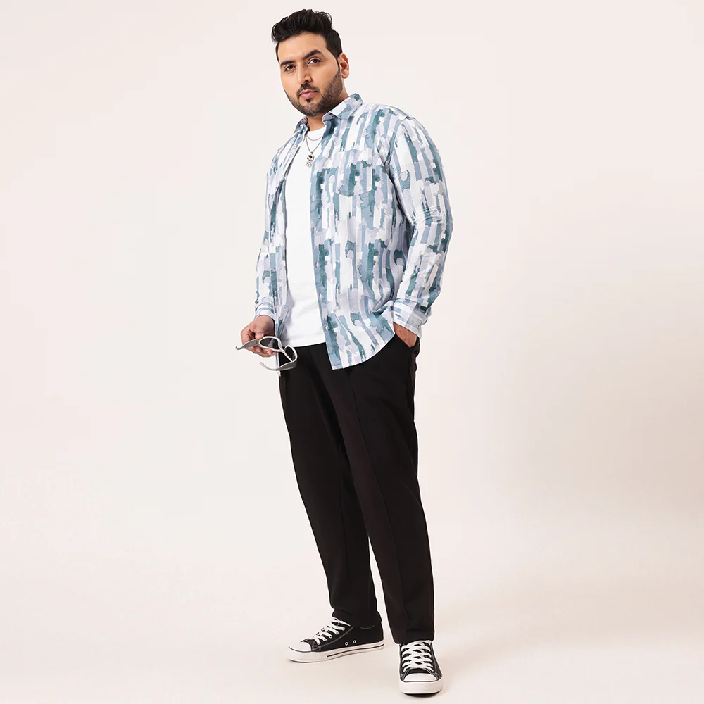 Blue Block Color Cotton Lee Shirt - Image 2