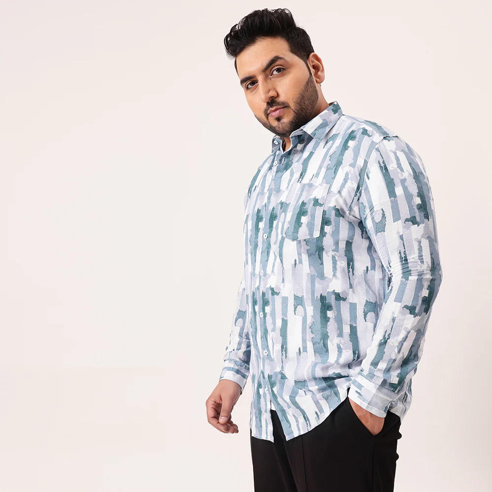 Blue Block Color Cotton Lee Shirt - Image 3