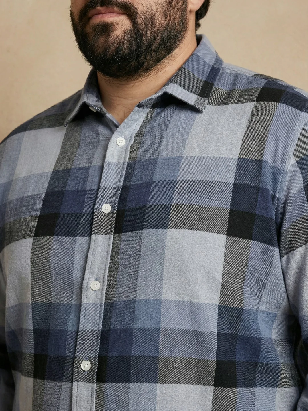 Blue Check Print Full Sleeve Plus Size Shirt - Image 3