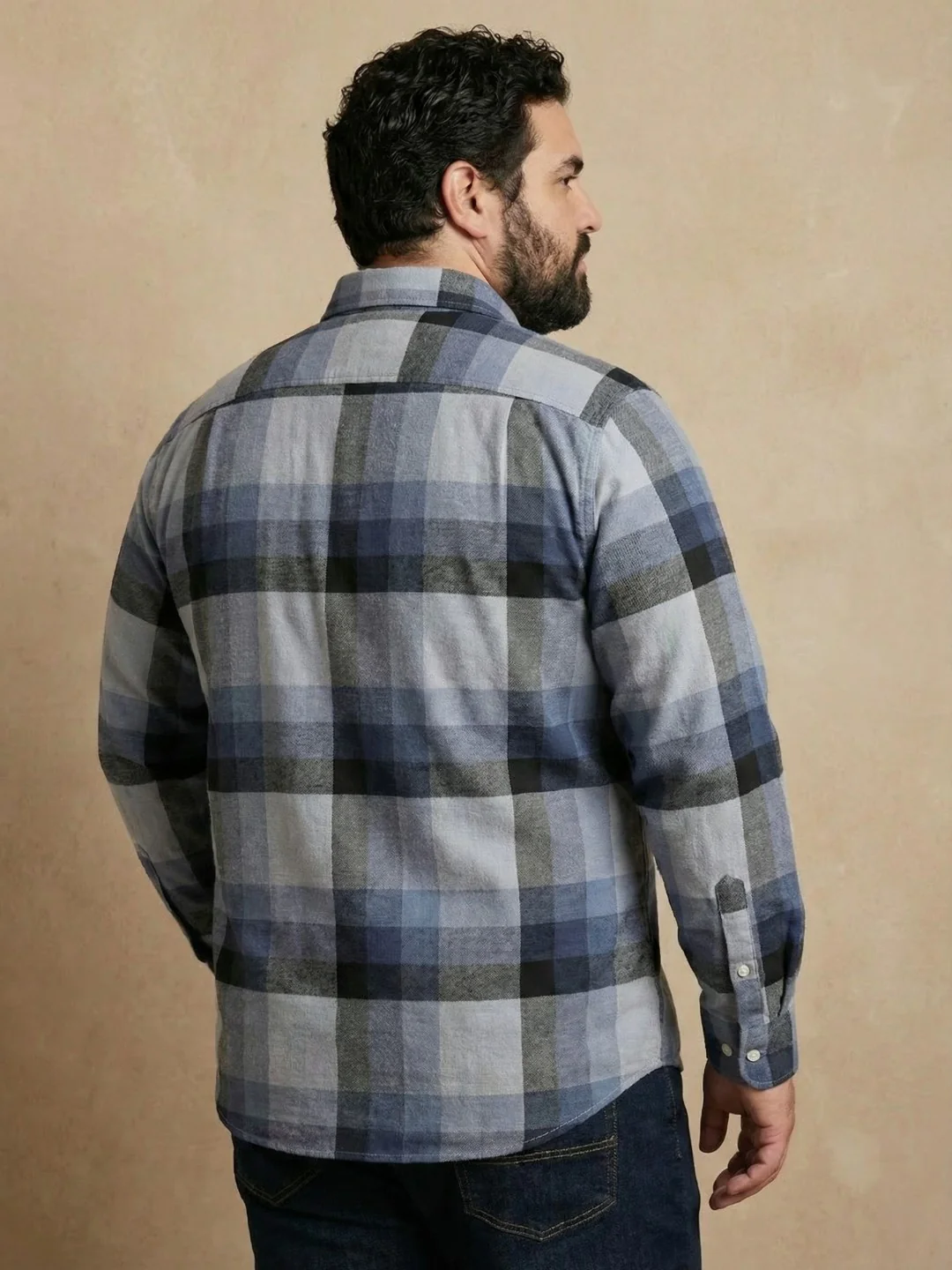 Blue Check Print Full Sleeve Plus Size Shirt - Image 5