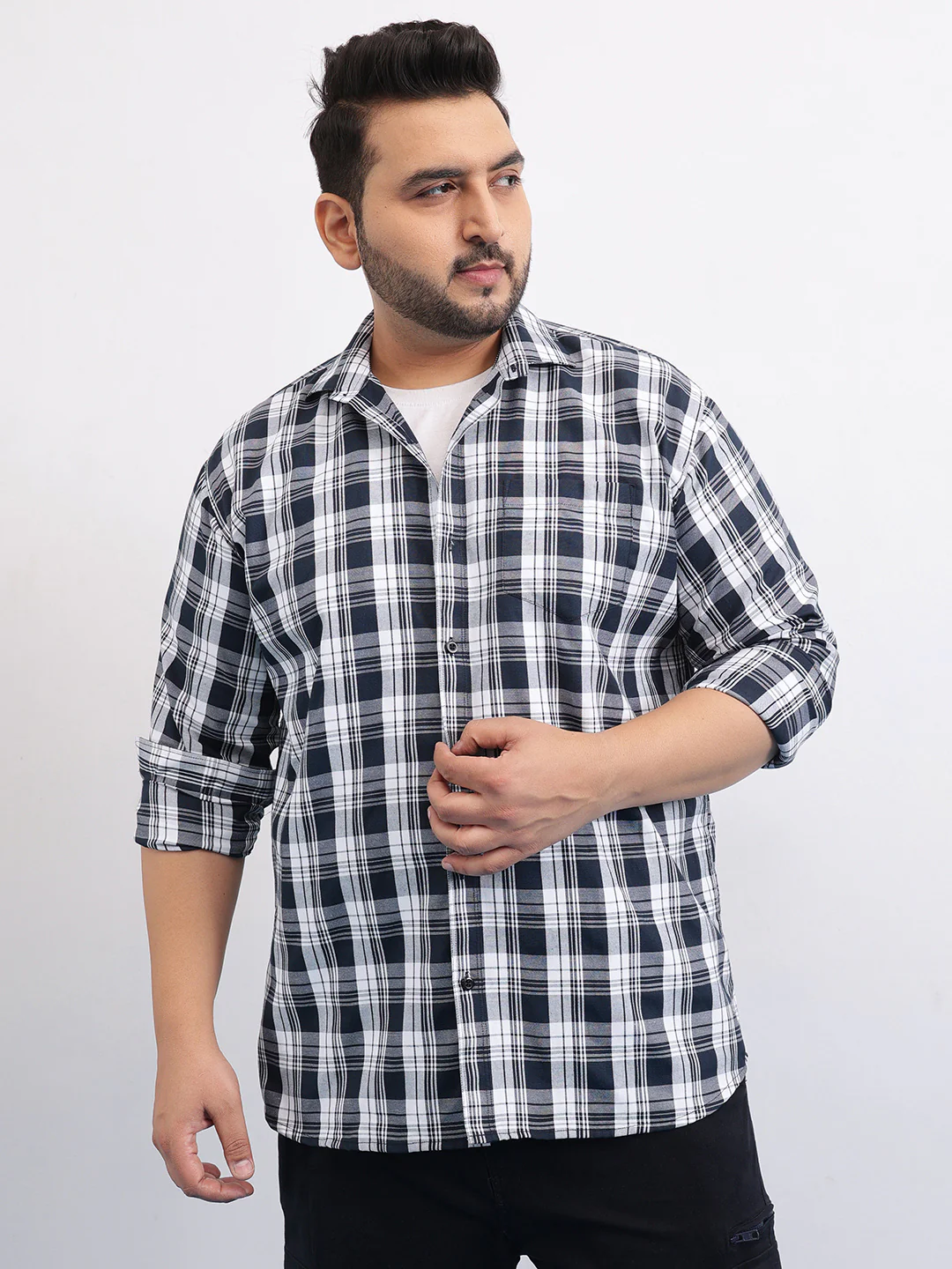 Blue White Plus Size Check Shirt - Image 2