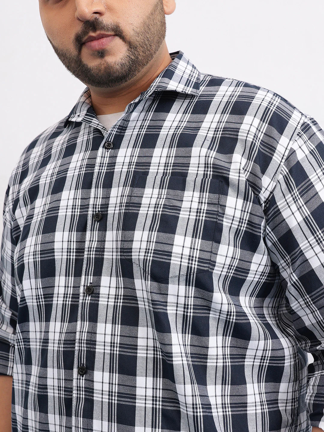 Blue White Plus Size Check Shirt - Image 3
