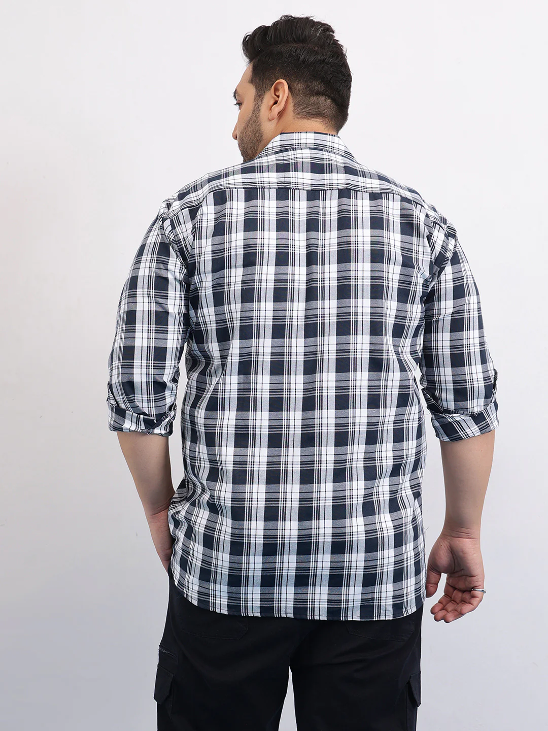 Blue White Plus Size Check Shirt - Image 6