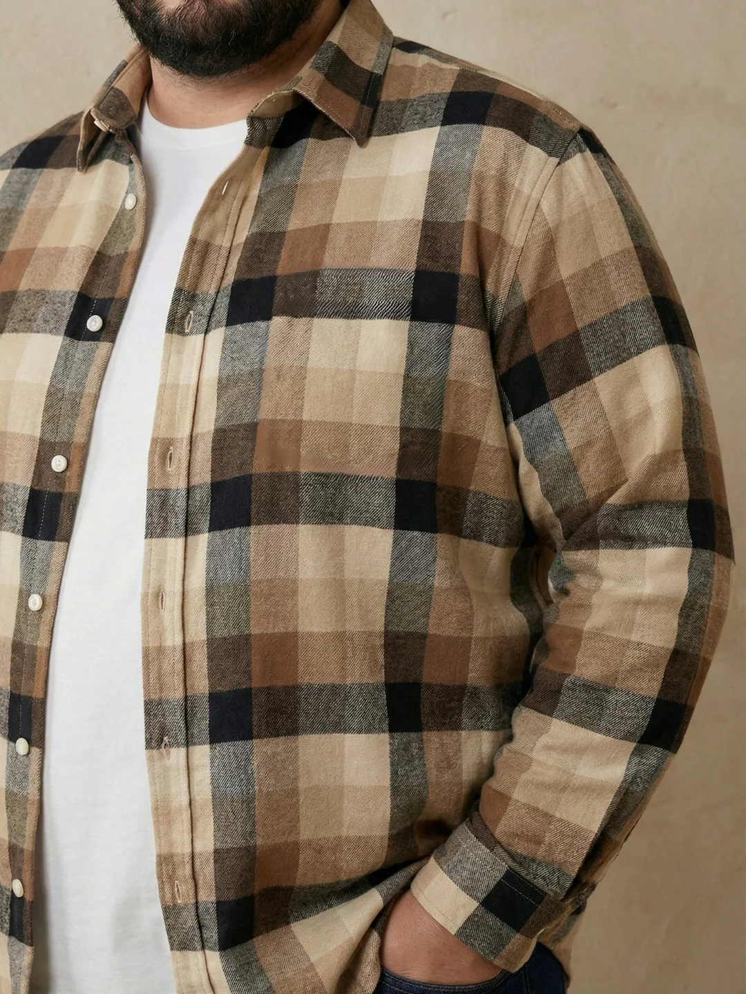 Brown Check Print Full Sleeve Plus Size Shirt - Image 3