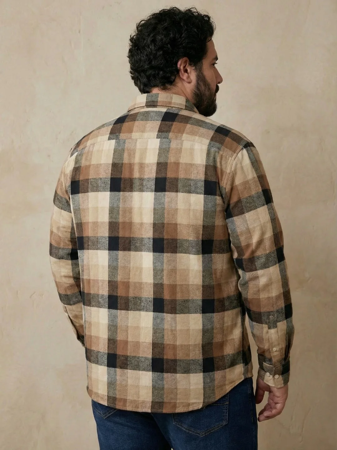 Brown Check Print Full Sleeve Plus Size Shirt - Image 5