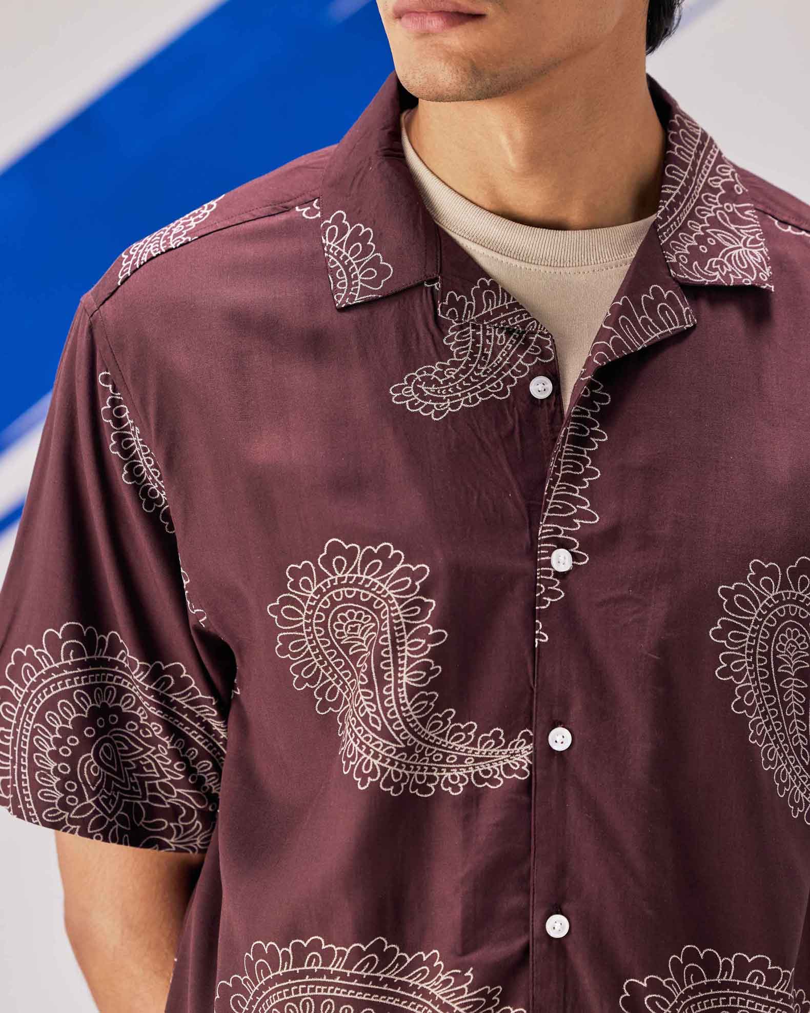 Brown printed cuban collar plus size shirt - Image 2