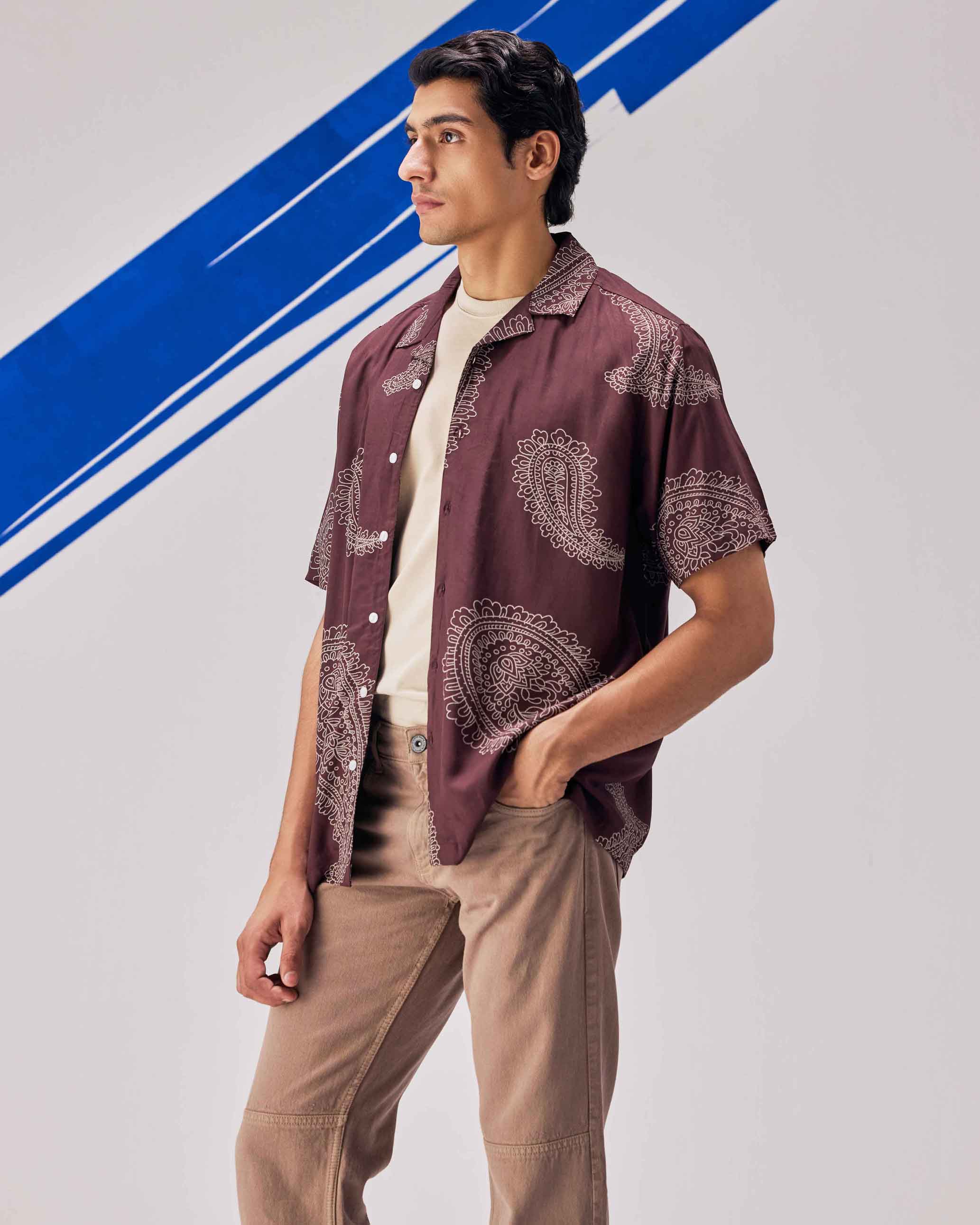 Brown printed cuban collar plus size shirt - Image 4