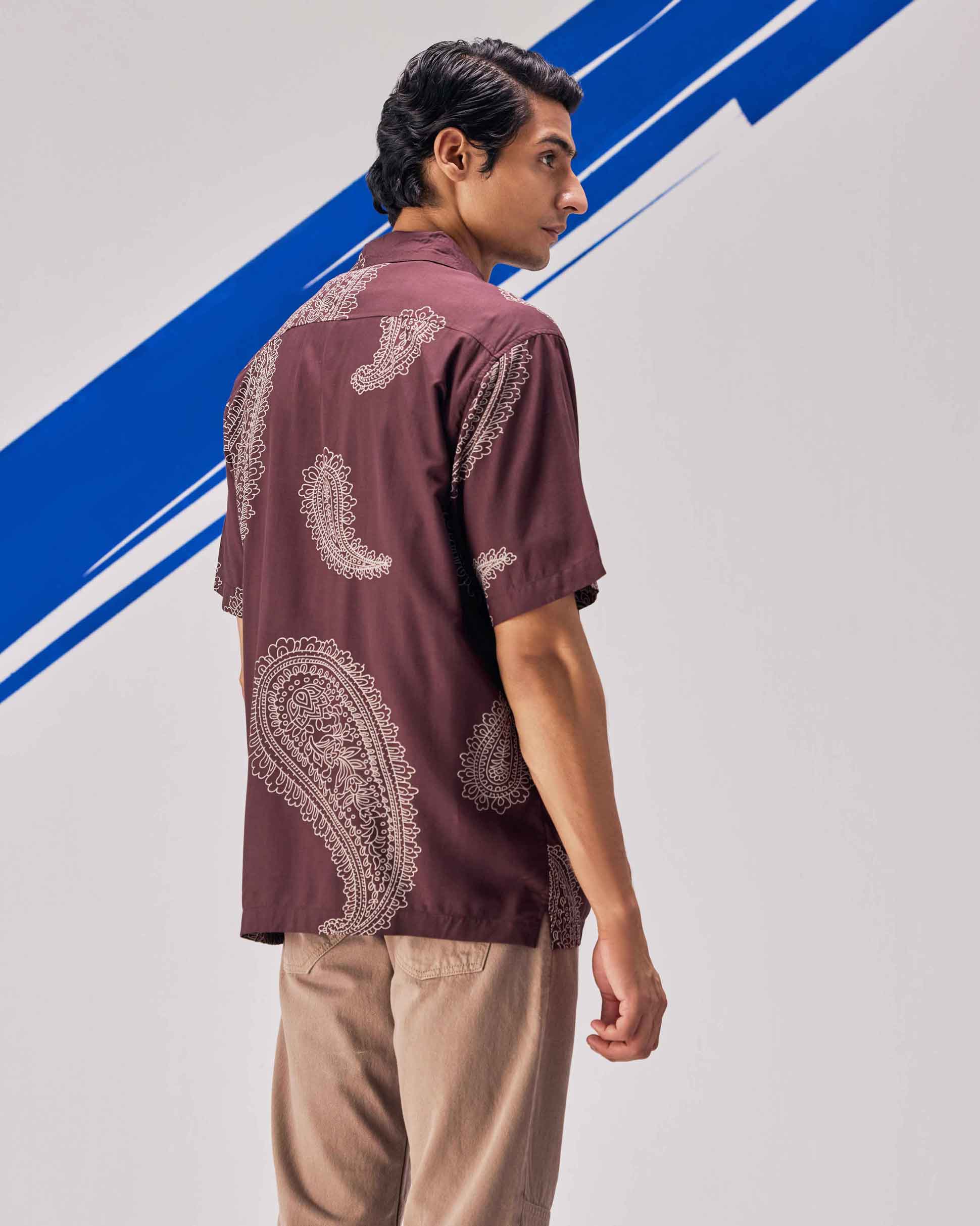 Brown printed cuban collar plus size shirt - Image 5