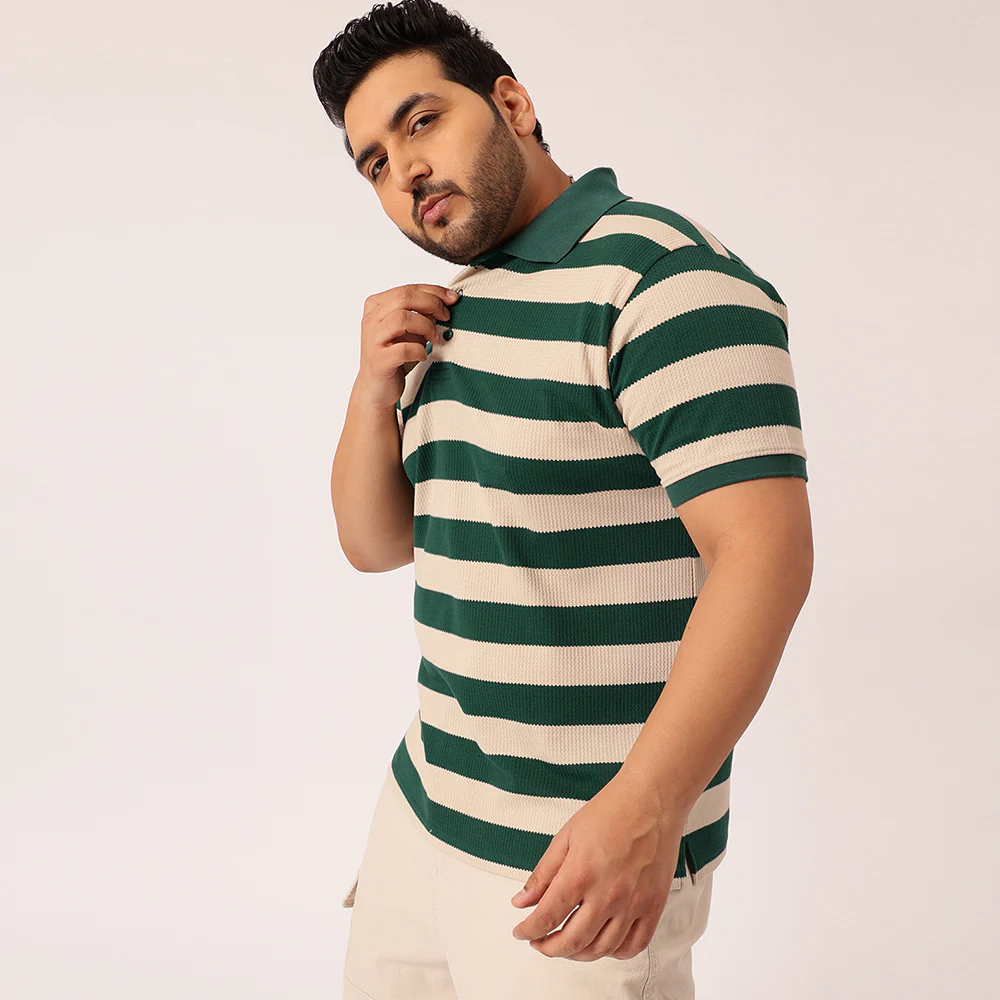 Green ButterCream Waffle Knitted Polo T-shirt - Image 2