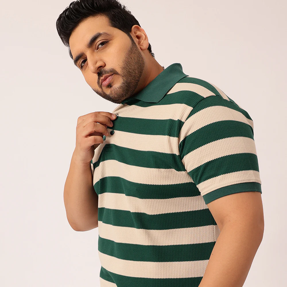 Green ButterCream Waffle Knitted Polo T-shirt - Image 3