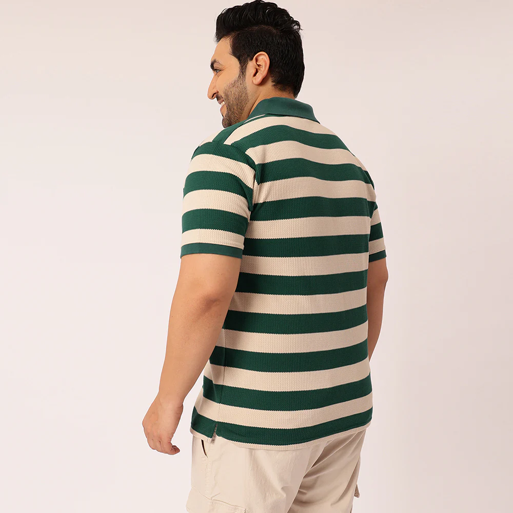 Green ButterCream Waffle Knitted Polo T-shirt - Image 5