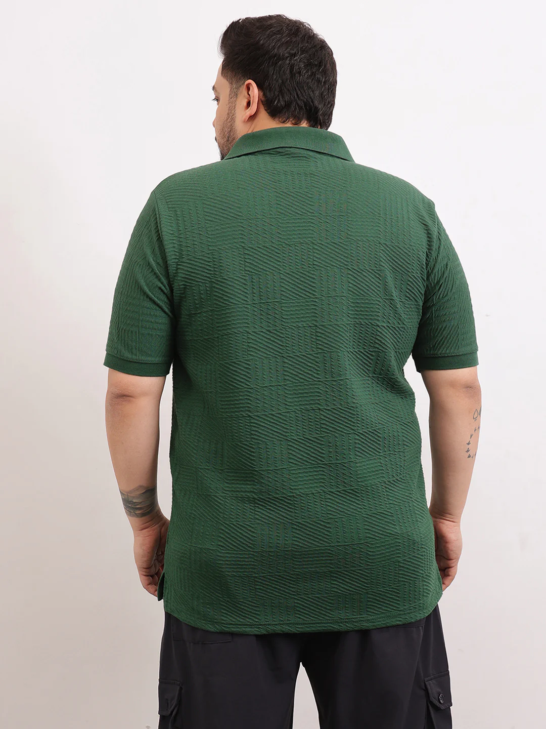 Check Box Knit Textured Zipper Plus Size Polo - Image 11