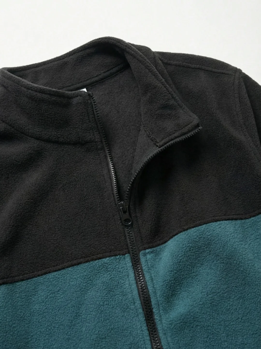 Colourblock Fleece Heavy Weight Plus Size Zipper Jacket - Image 3